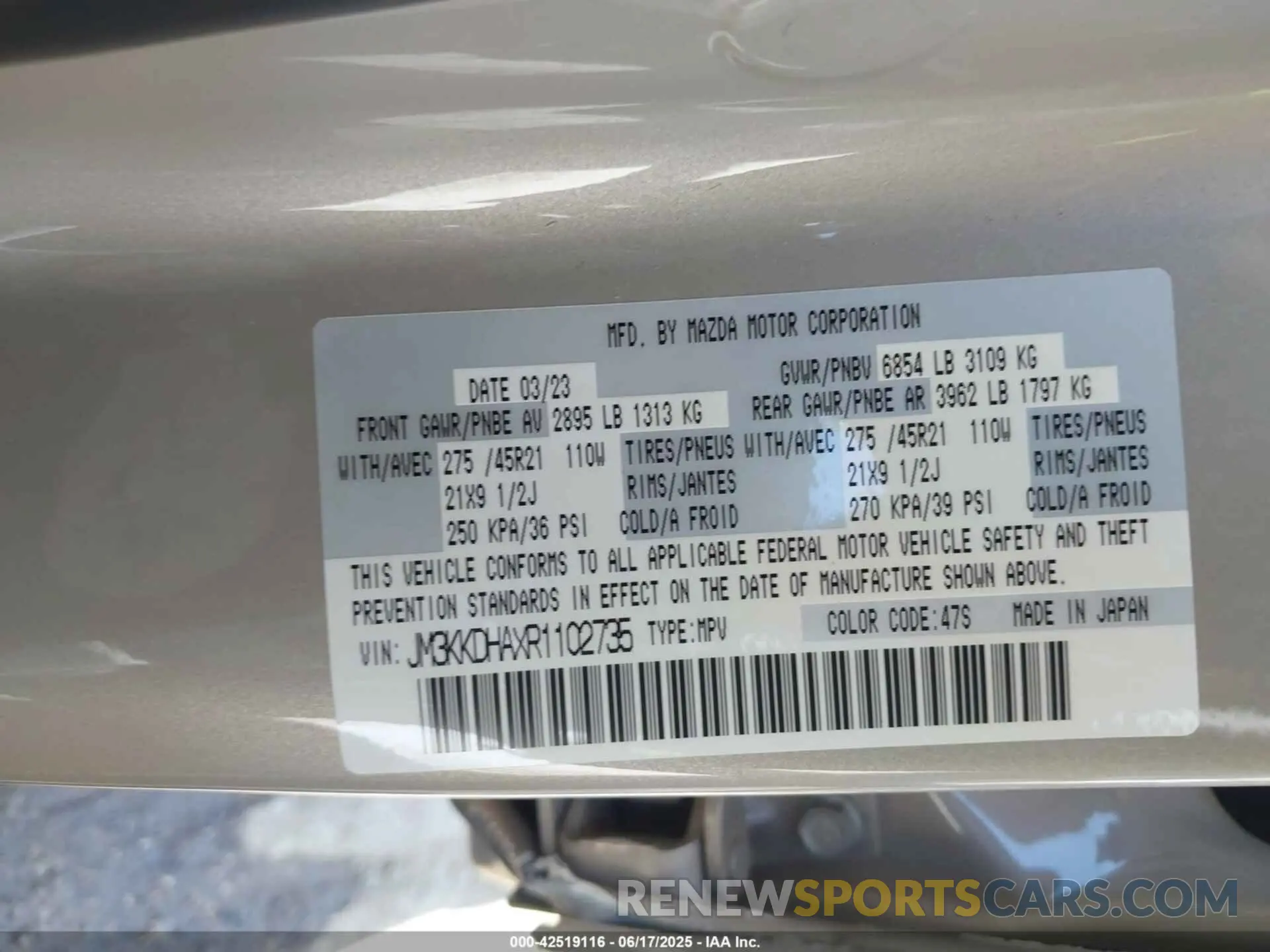 9 Photograph of a damaged car JM3KKDHAXR1102735 MAZDA CX-90 PHEV 2024