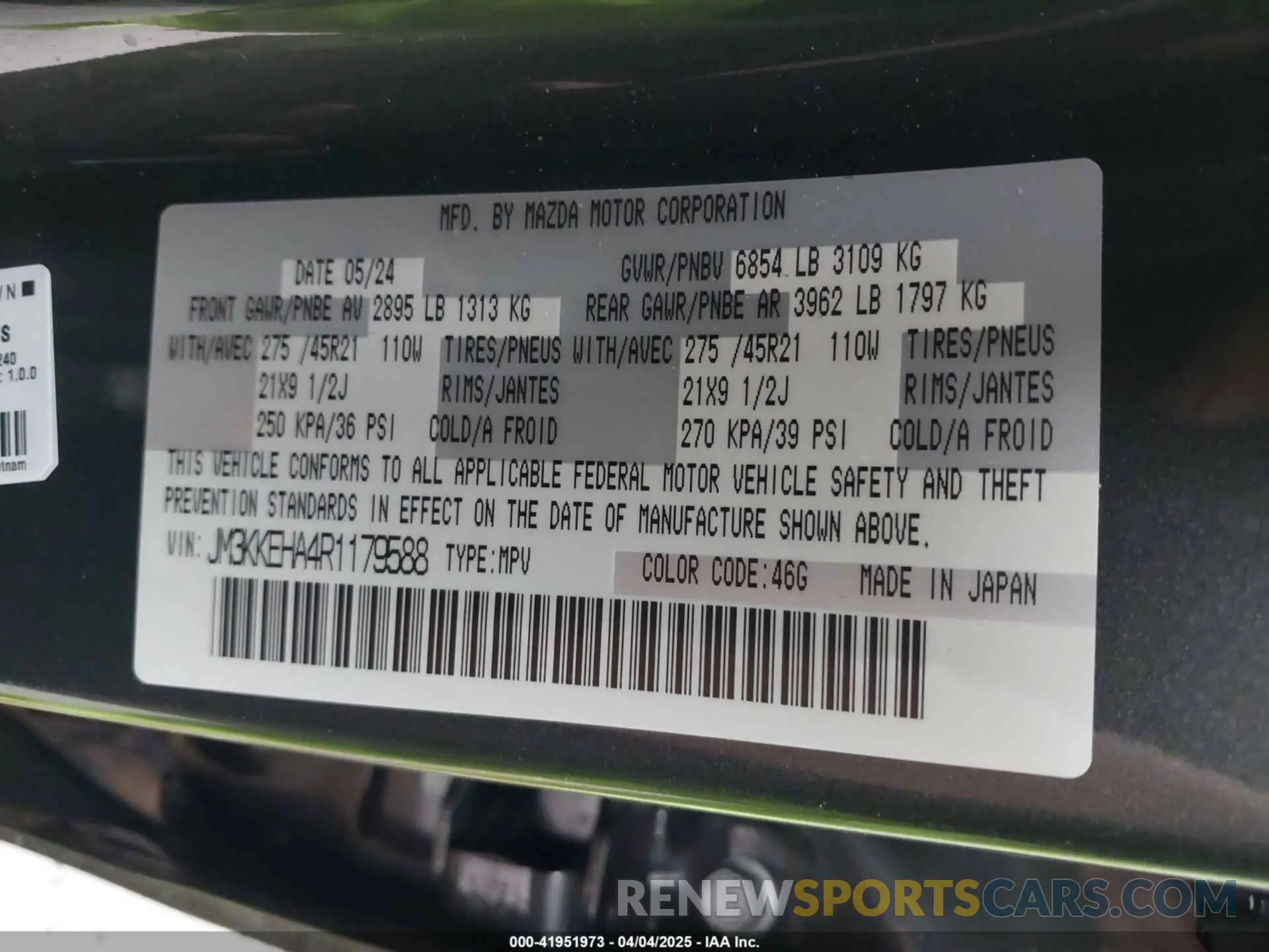 9 Photograph of a damaged car JM3KKEHA4R1179588 MAZDA CX-90 PHEV 2024