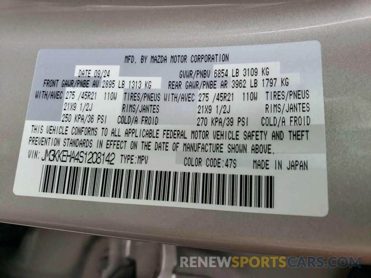 13 Photograph of a damaged car JM3KKEHA4S1208142 MAZDA CX-90 PREM 2025