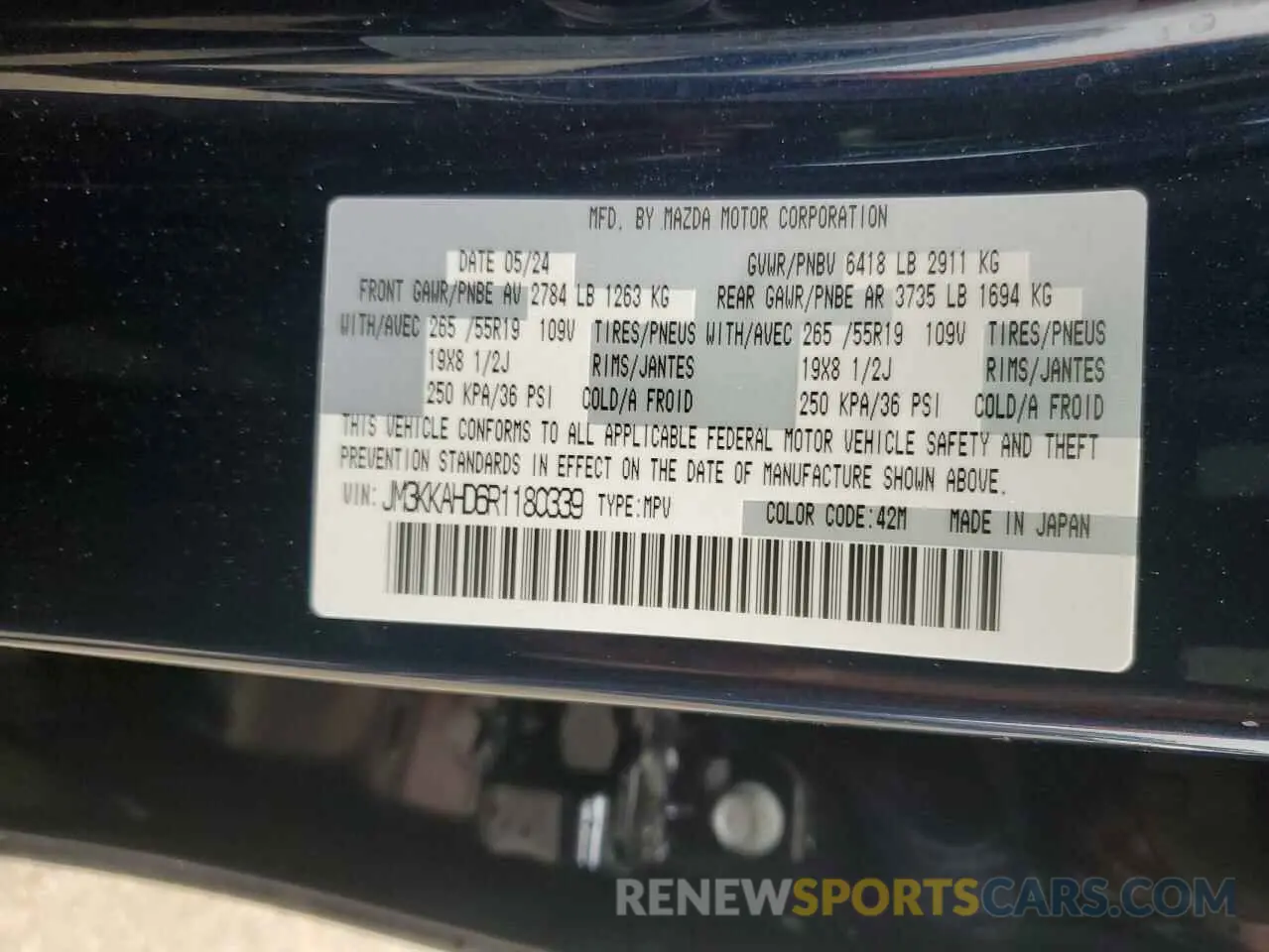 14 Photograph of a damaged car JM3KKAHD6R1180339 MAZDA CX-90 SELE 2024
