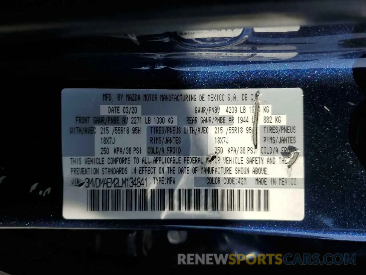 13 Photograph of a damaged car 3MVDMAEM2LM134841 MAZDA CX30 2020