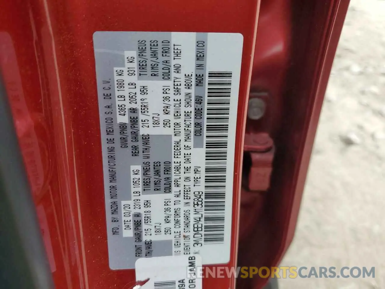 13 Фотография поврежденного автомобиля 3MVDMBEM4LM135849 MAZDA CX30 2020