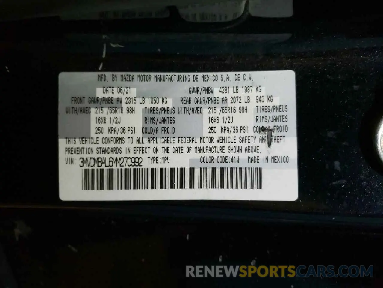 12 Фотография поврежденного автомобиля 3MVDMBAL6MM270992 MAZDA CX30 2021