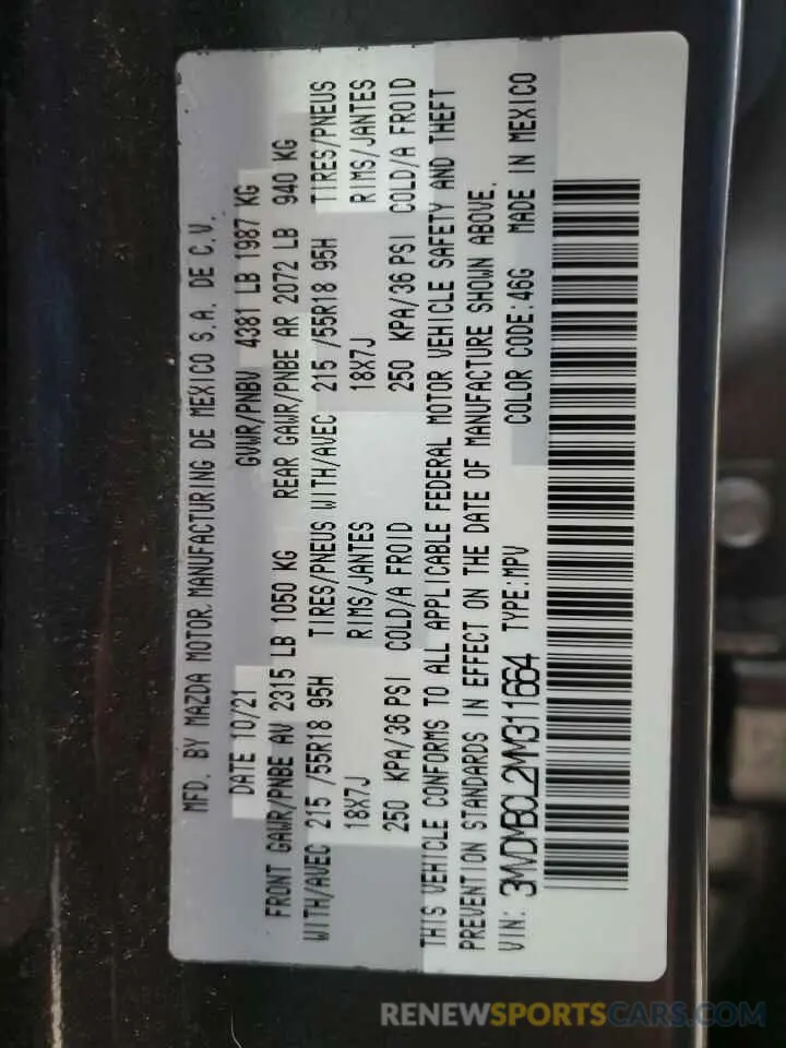 13 Фотография поврежденного автомобиля 3MVDMBCL2MM311664 MAZDA CX30 2021