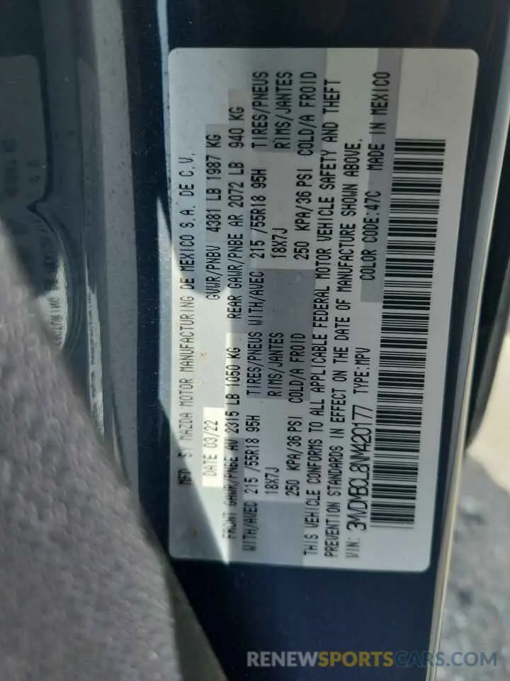 13 Photograph of a damaged car 3MVDMBCL8NM420177 MAZDA CX30 2022