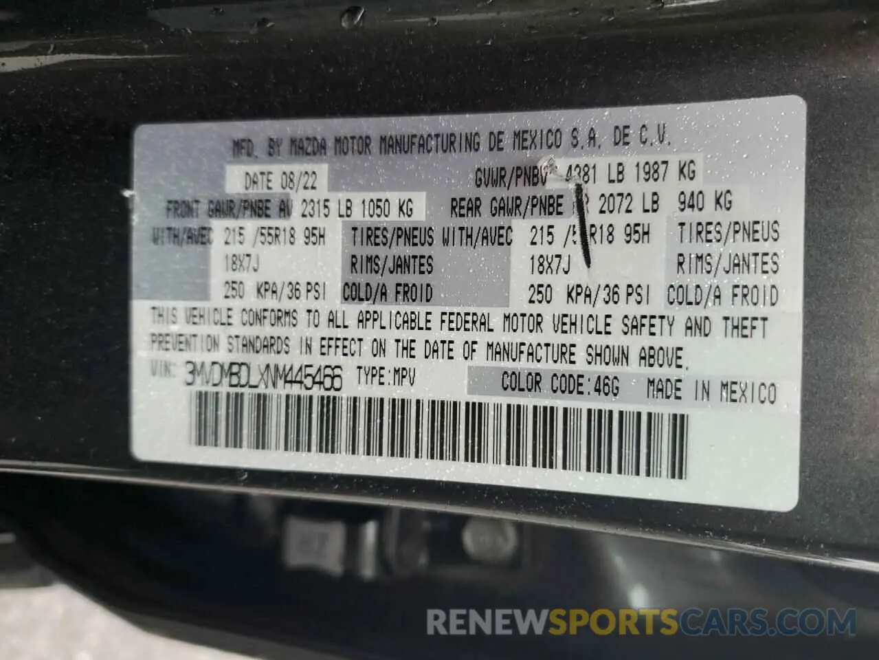 16 Фотография поврежденного автомобиля 3MVDMBDLXNM445466 MAZDA CX30 2022