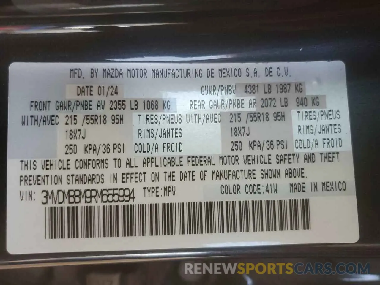 14 Фотография поврежденного автомобиля 3MVDMBBM9RM655994 MAZDA CX30 2024