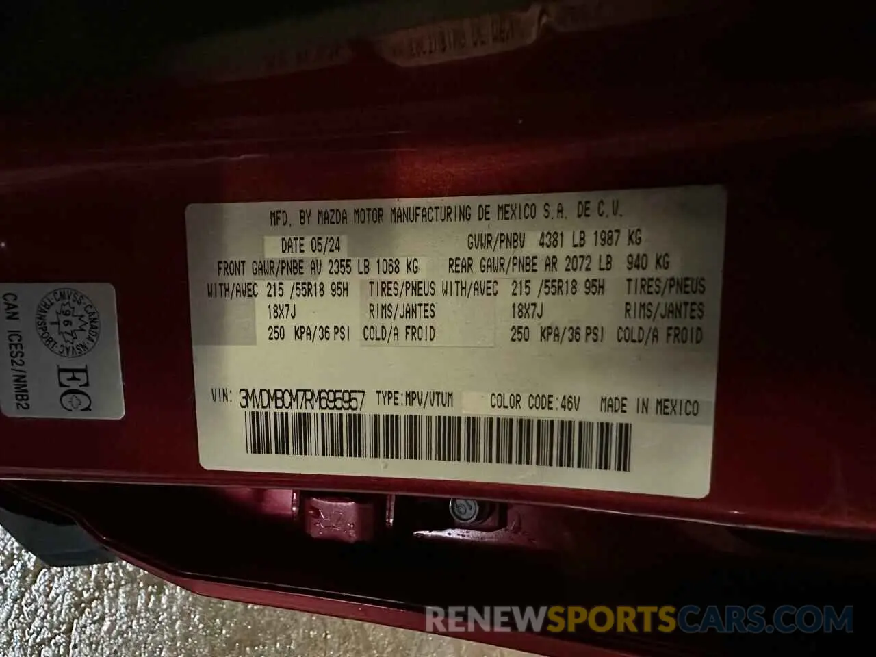 9 Фотография поврежденного автомобиля 3MVDMBCM7RM695957 MAZDA CX30 2024