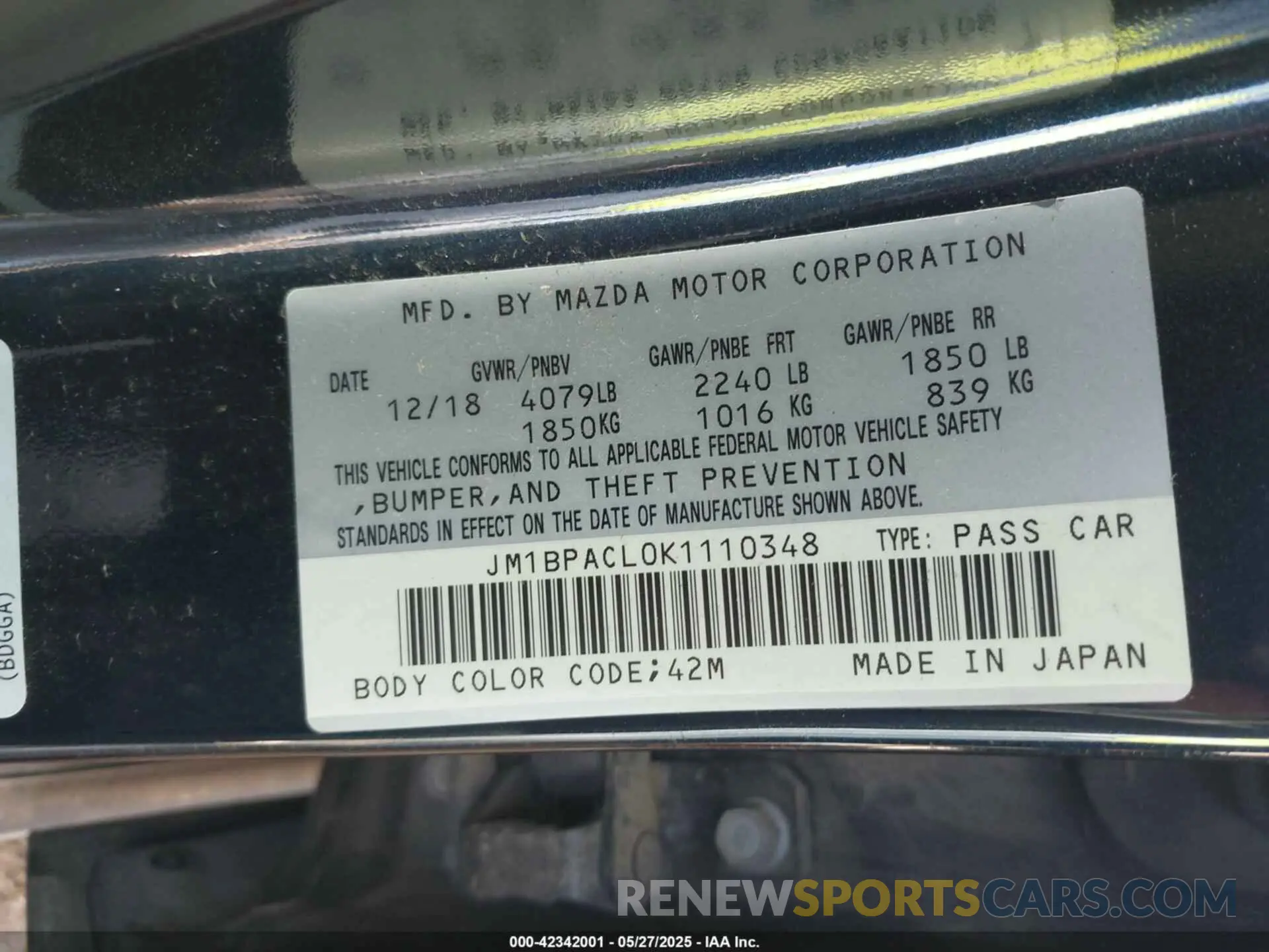 9 Photograph of a damaged car JM1BPACL0K1110348 MAZDA MAZDA3 2019