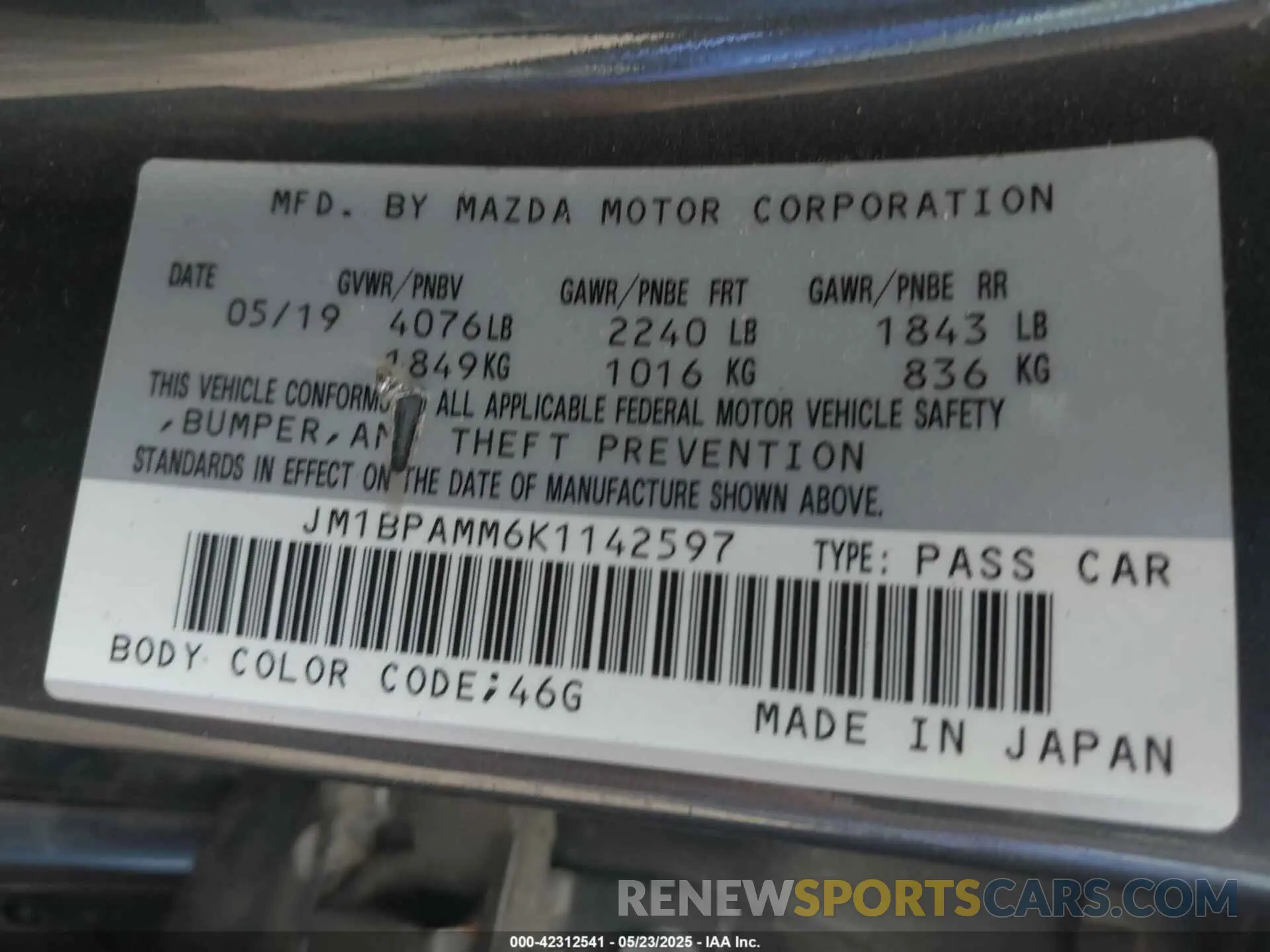 9 Photograph of a damaged car JM1BPAMM6K1142597 MAZDA MAZDA3 2019