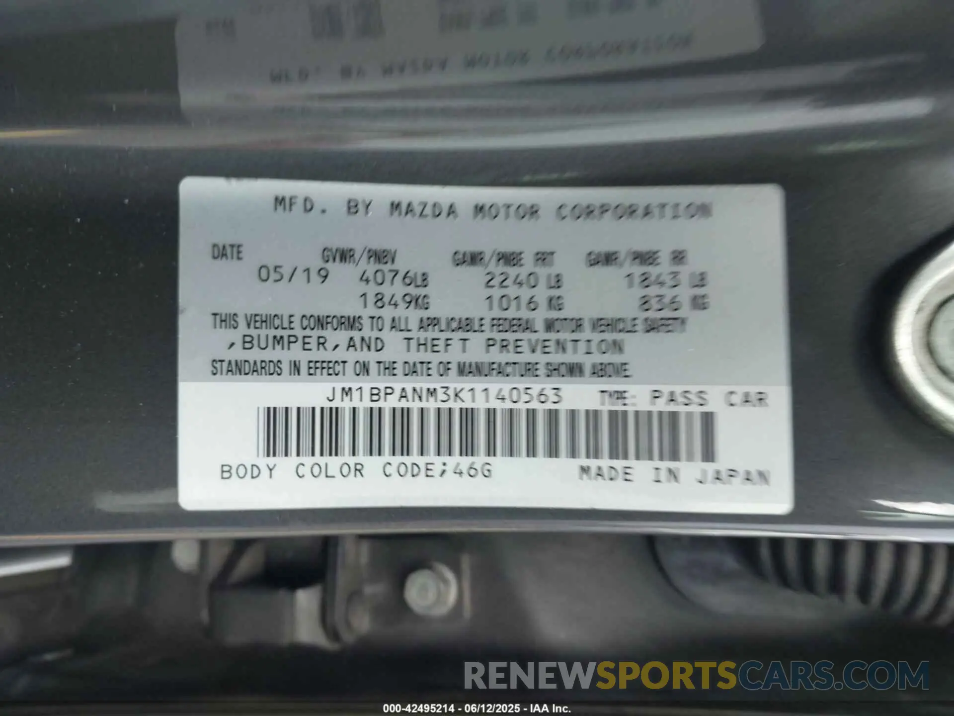 9 Photograph of a damaged car JM1BPANM3K1140563 MAZDA MAZDA3 2019