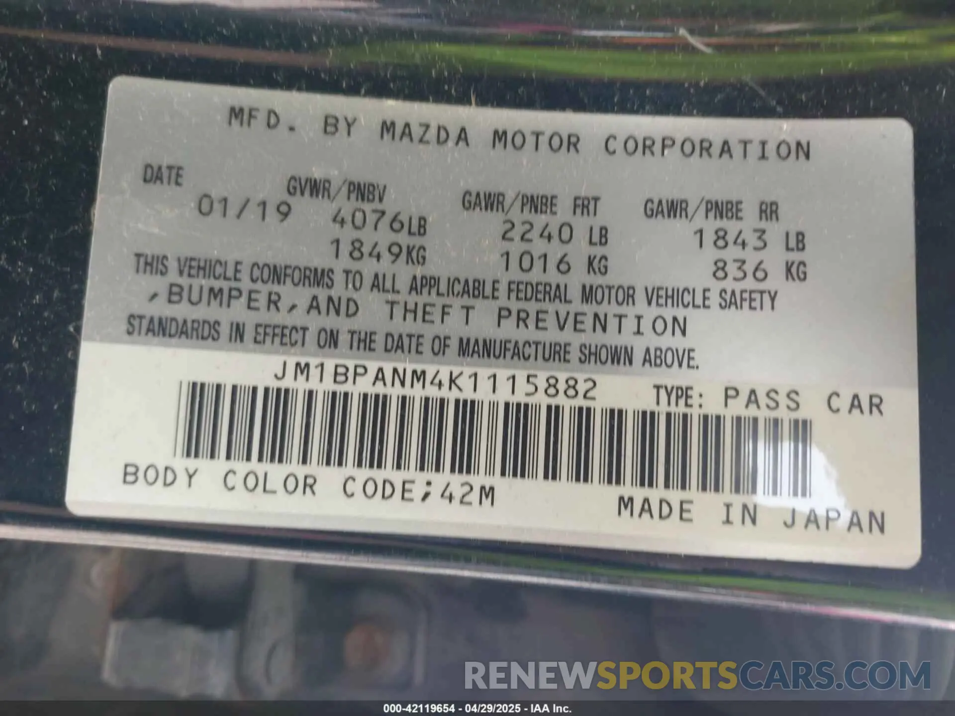 9 Photograph of a damaged car JM1BPANM4K1115882 MAZDA MAZDA3 2019
