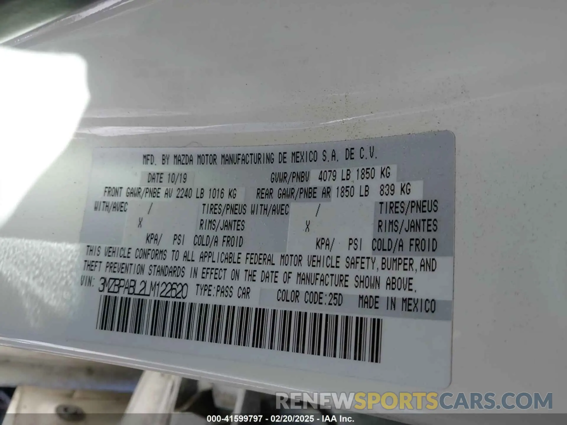 9 Фотография поврежденного автомобиля 3MZBPABL2LM122620 MAZDA MAZDA3 2020