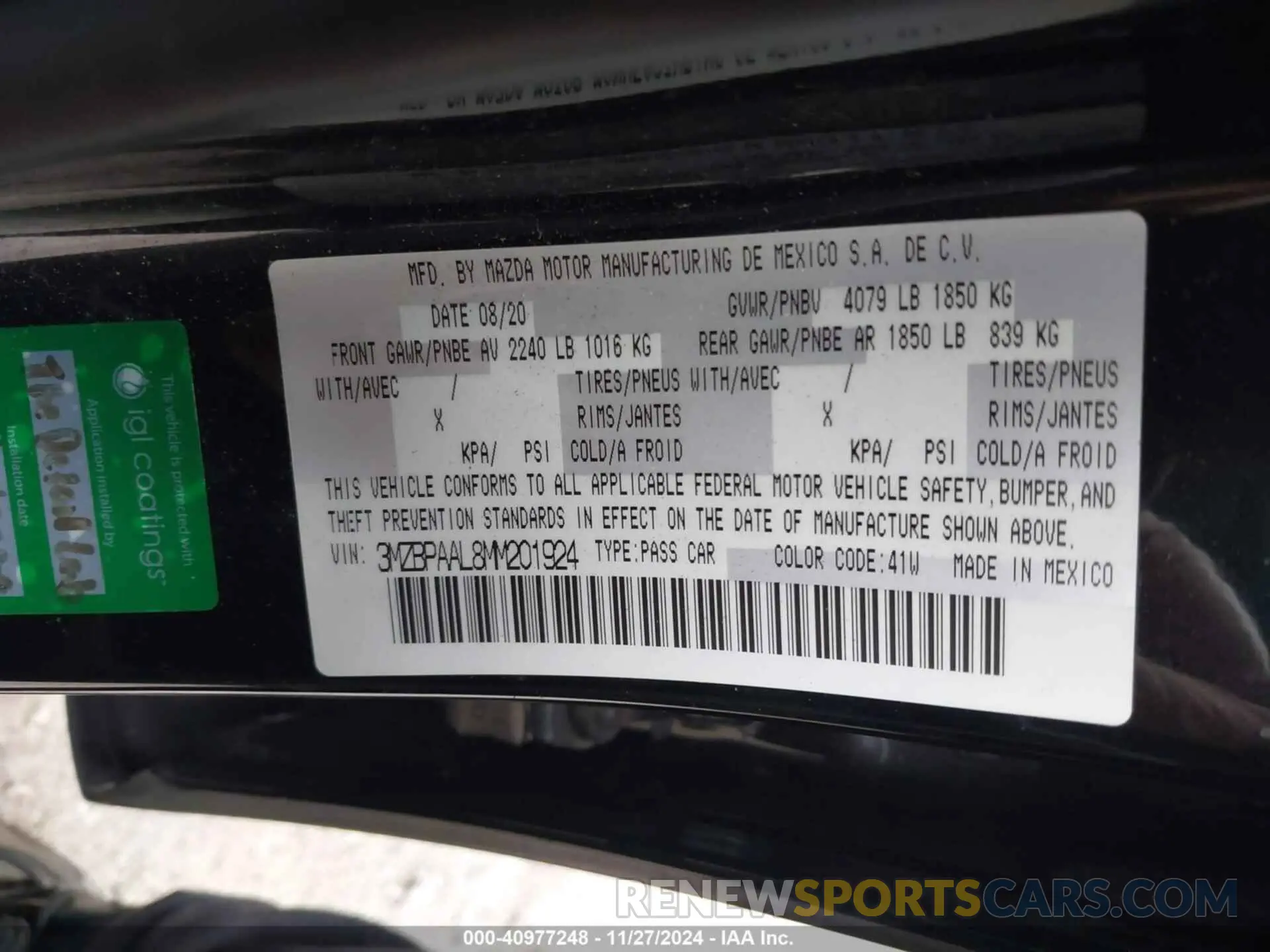 9 Фотография поврежденного автомобиля 3MZBPAAL8MM201924 MAZDA MAZDA3 2021