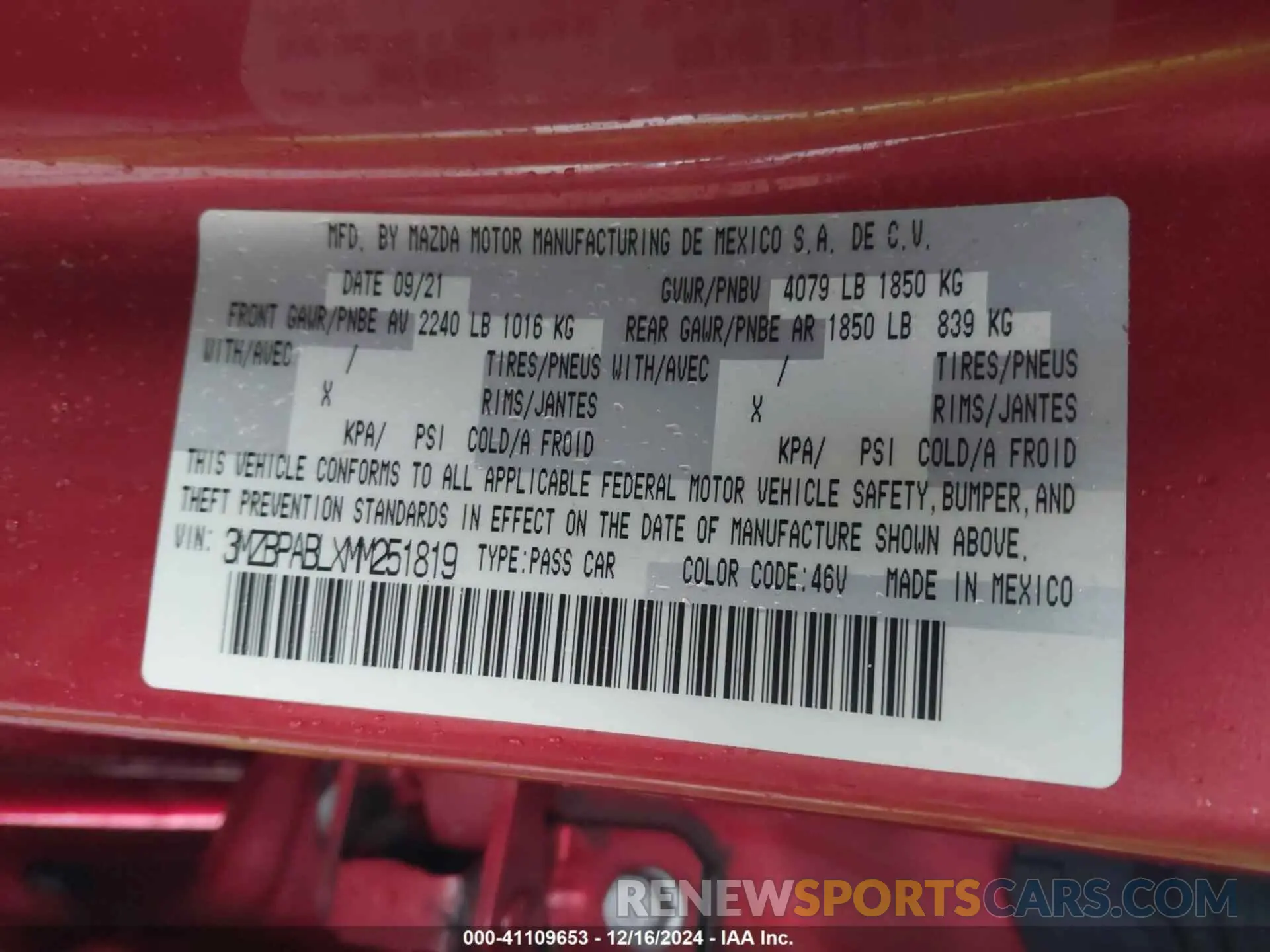 9 Фотография поврежденного автомобиля 3MZBPABLXMM251819 MAZDA MAZDA3 2021