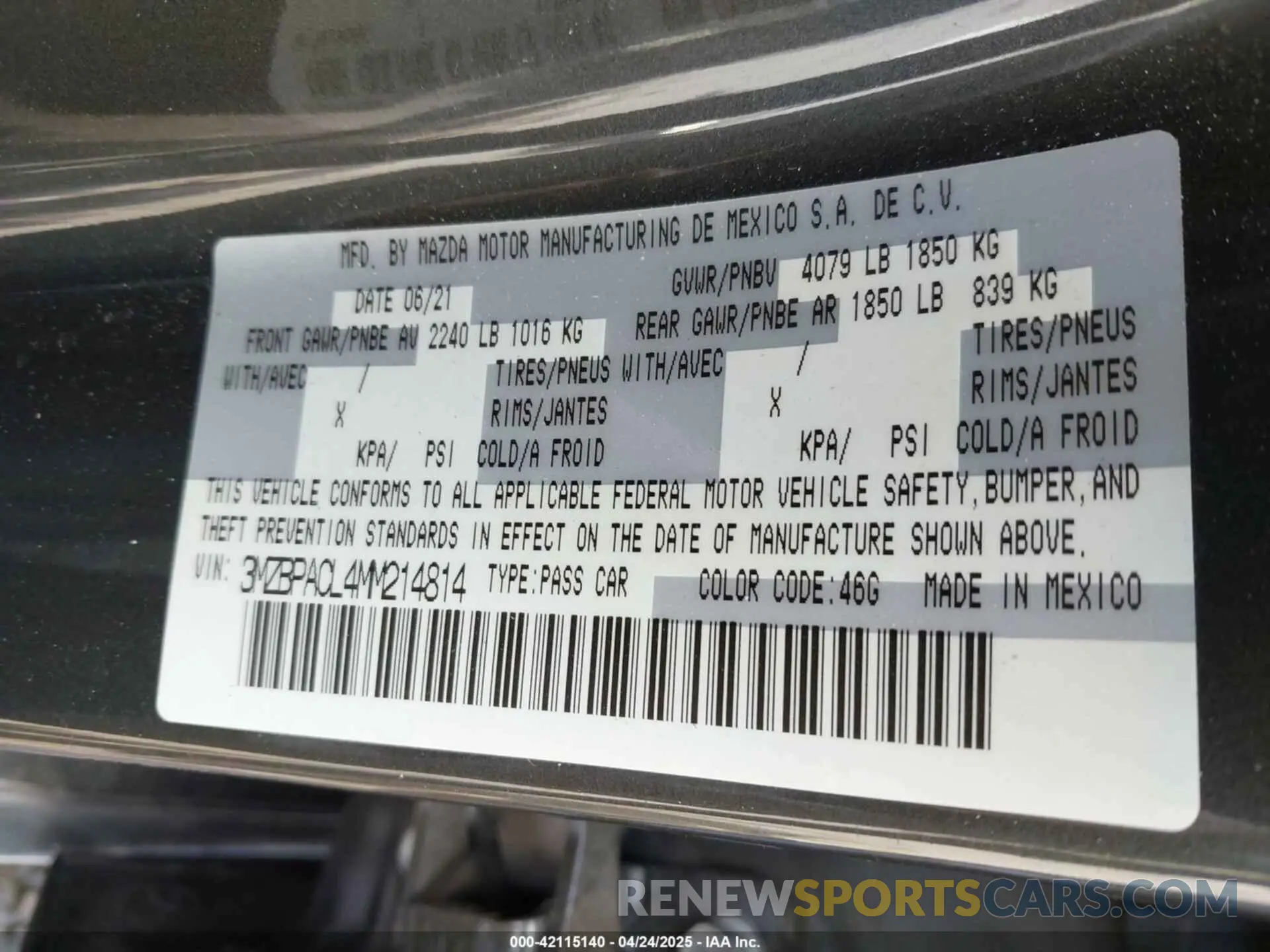 9 Фотография поврежденного автомобиля 3MZBPACL4MM214814 MAZDA MAZDA3 2021