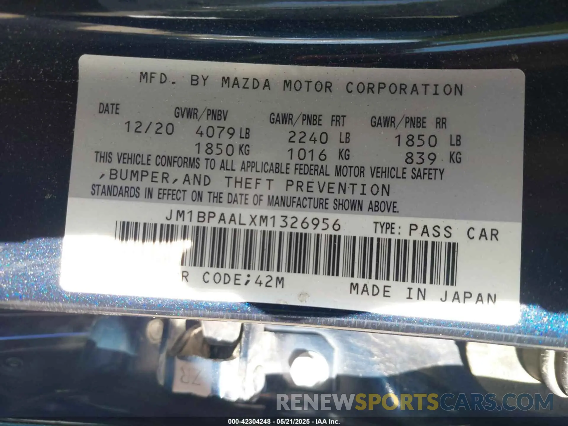 9 Фотография поврежденного автомобиля JM1BPAALXM1326956 MAZDA MAZDA3 2021