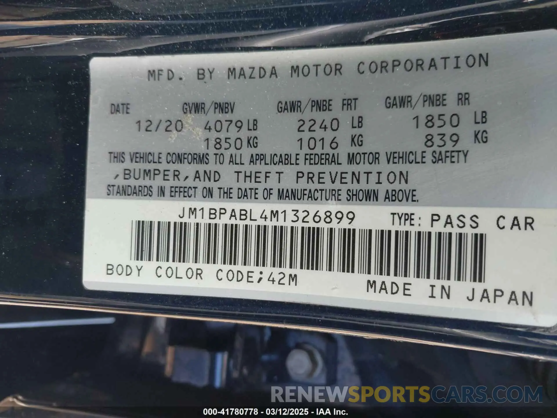 9 Фотография поврежденного автомобиля JM1BPABL4M1326899 MAZDA MAZDA3 2021