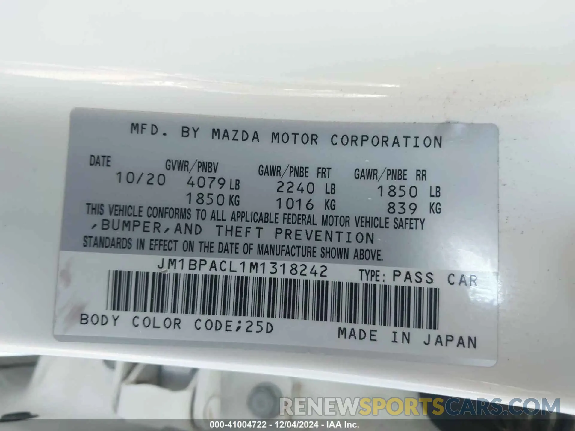 9 Фотография поврежденного автомобиля JM1BPACL1M1318242 MAZDA MAZDA3 2021