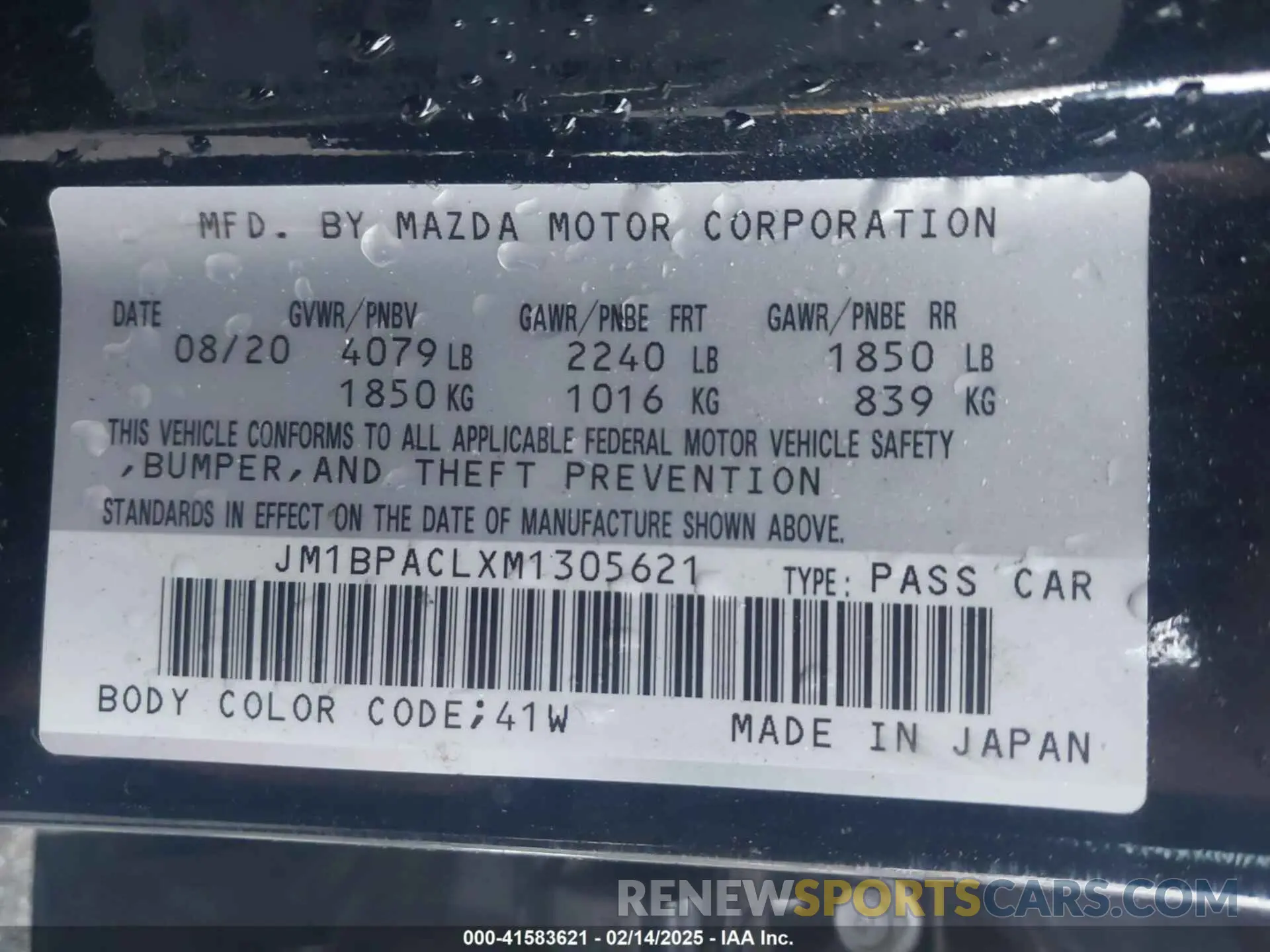 9 Photograph of a damaged car JM1BPACLXM1305621 MAZDA MAZDA3 2021