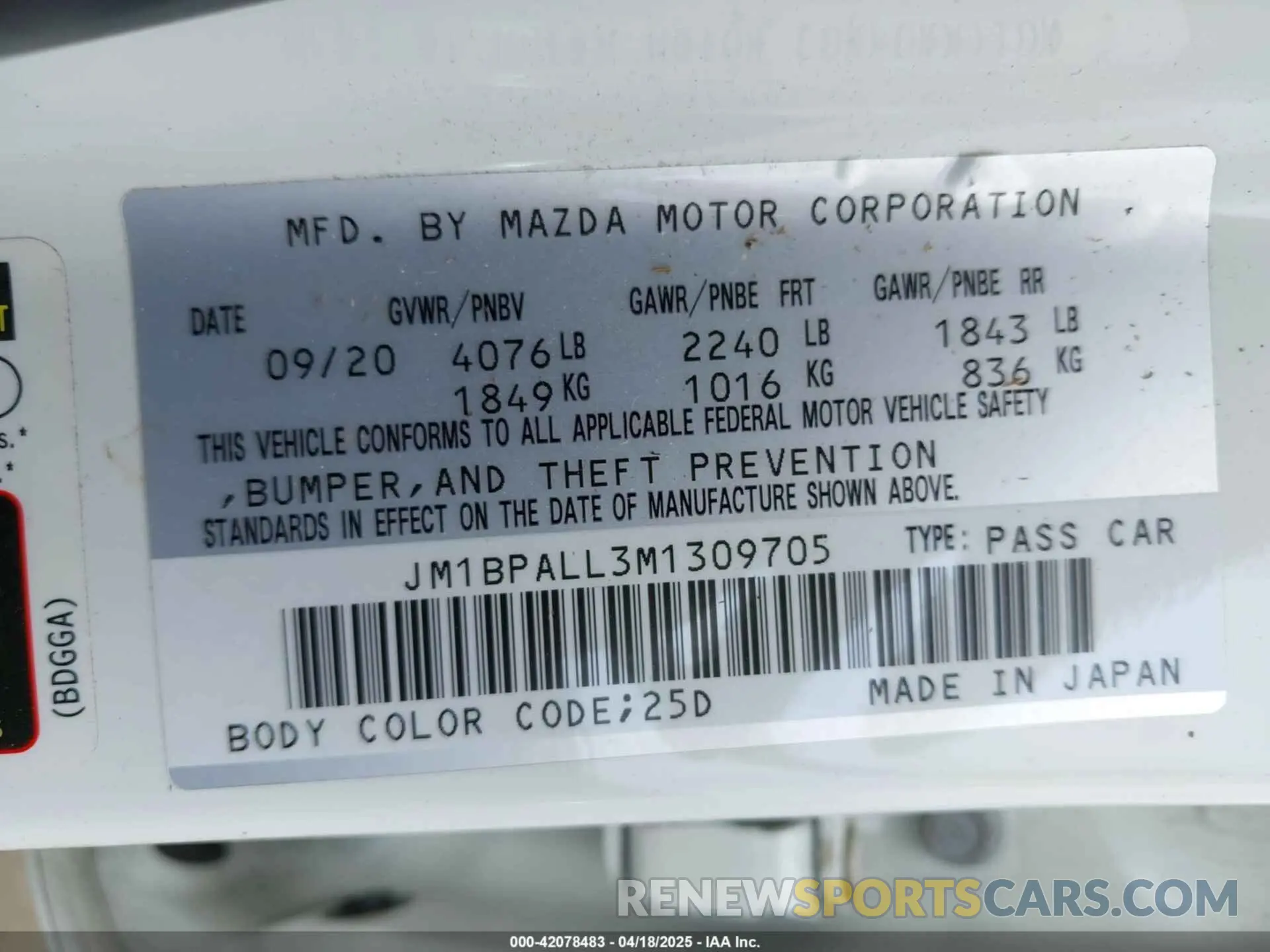 9 Photograph of a damaged car JM1BPALL3M1309705 MAZDA MAZDA3 2021