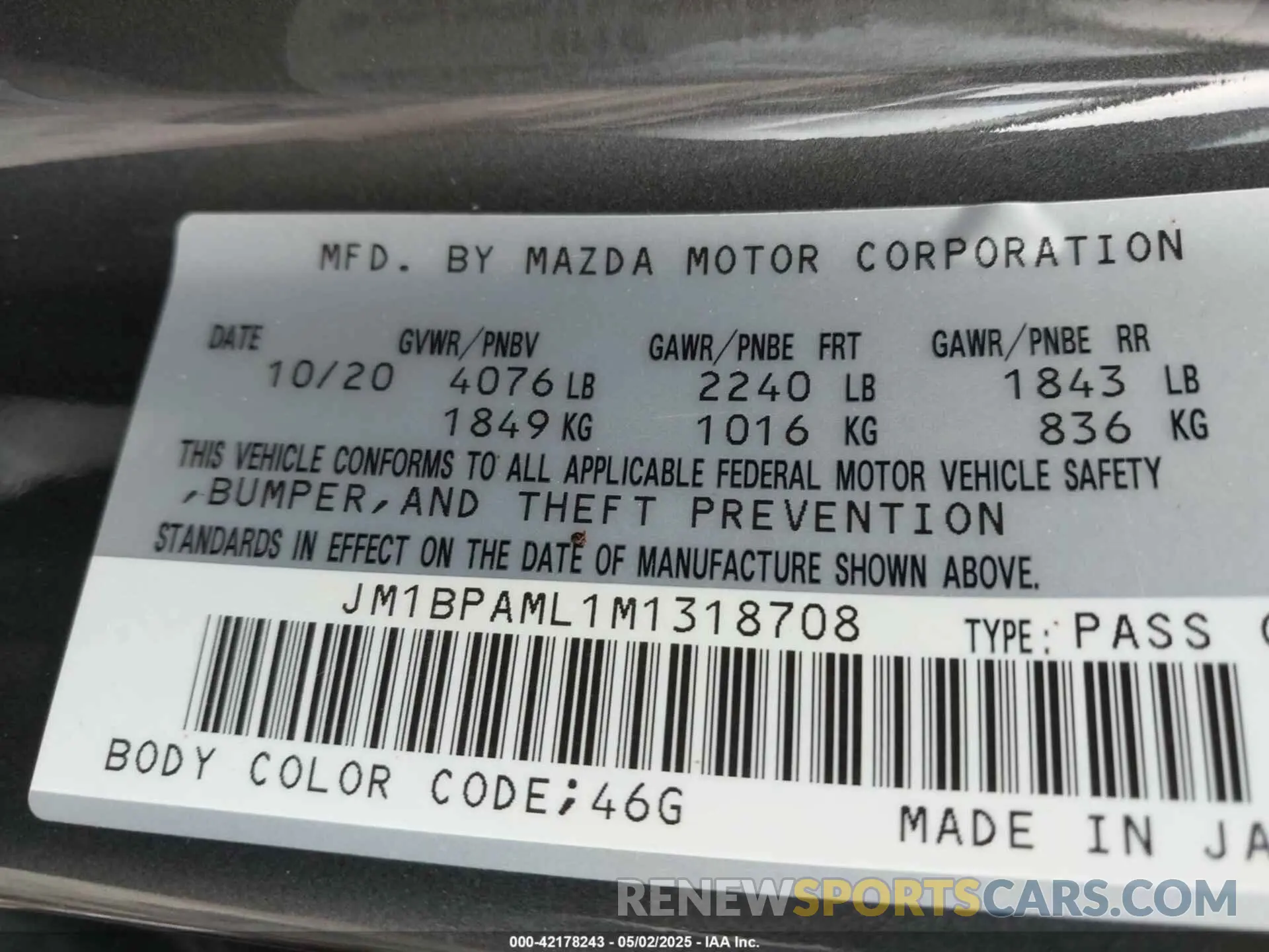9 Фотография поврежденного автомобиля JM1BPAML1M1318708 MAZDA MAZDA3 2021