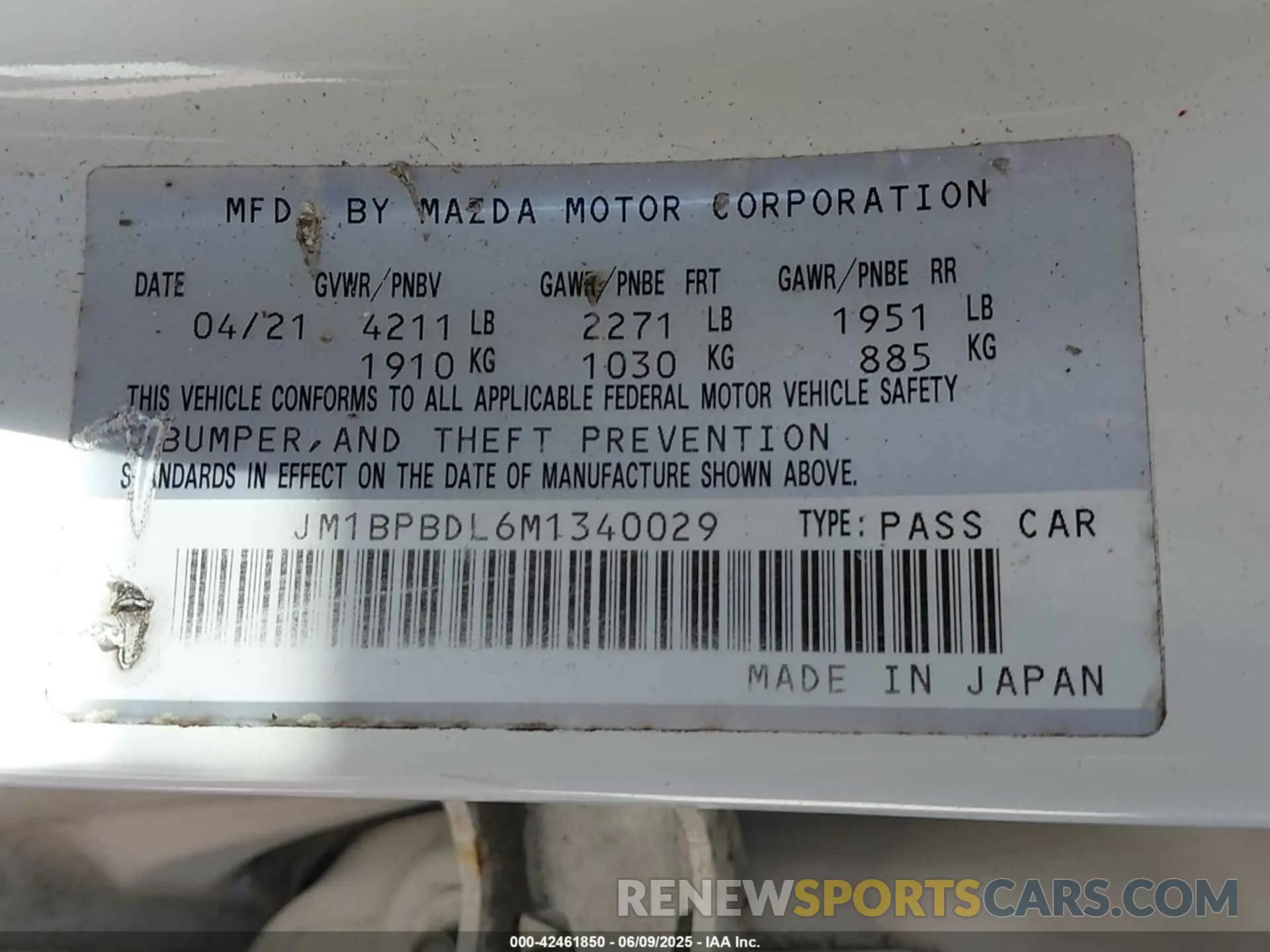 9 Фотография поврежденного автомобиля JM1BPBDL6M1340029 MAZDA MAZDA3 2021