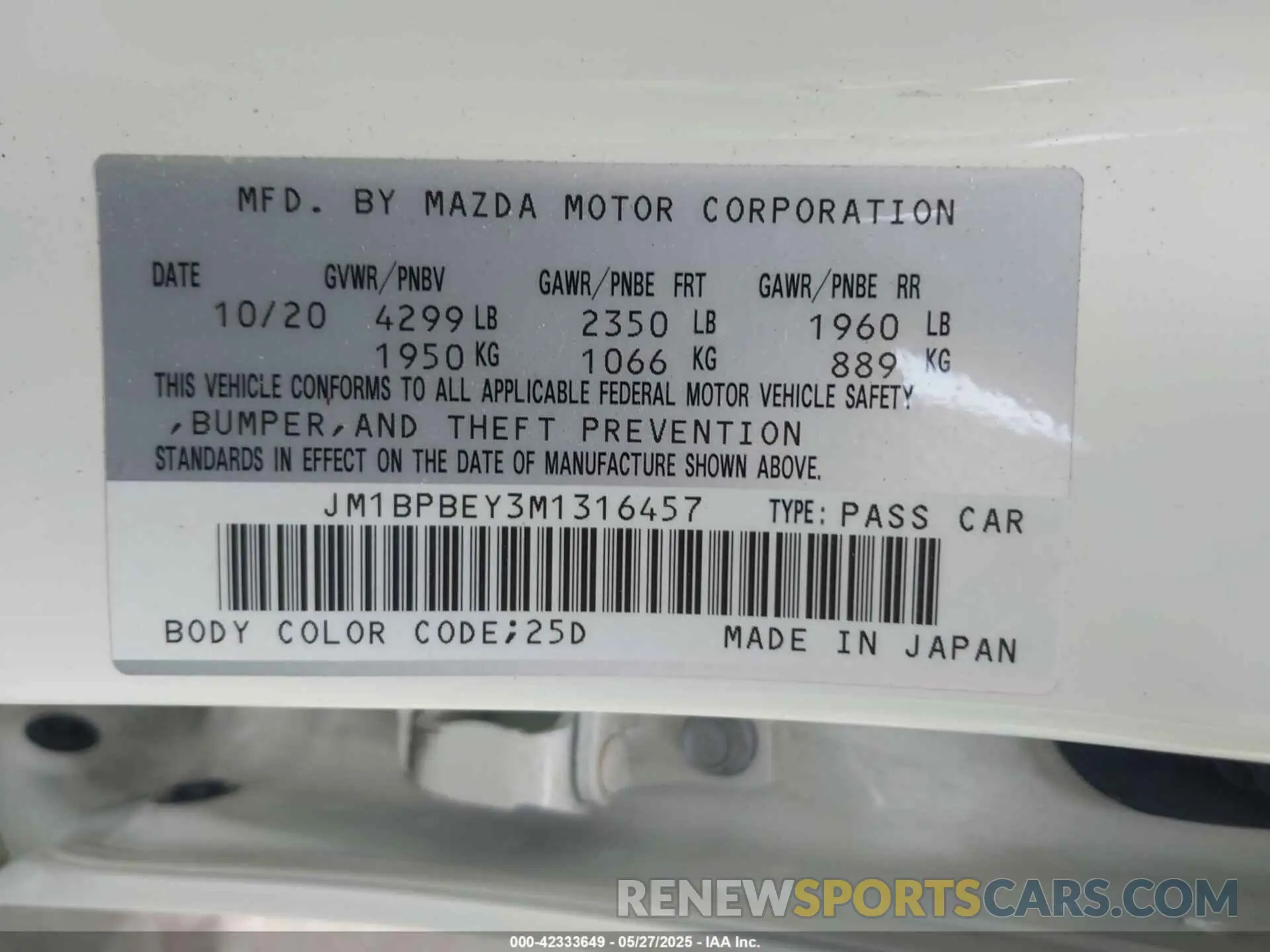 9 Фотография поврежденного автомобиля JM1BPBEY3M1316457 MAZDA MAZDA3 2021