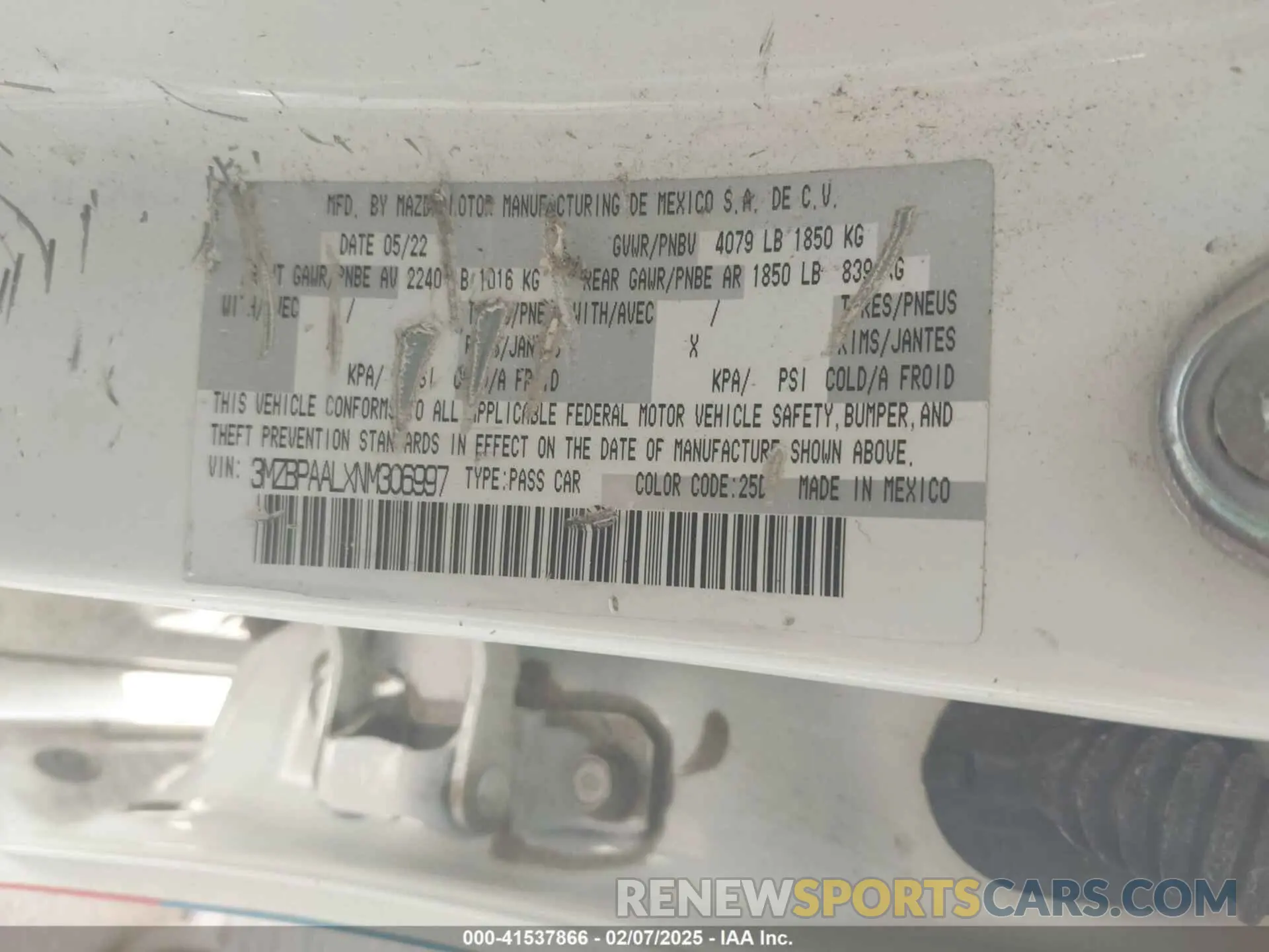 6 Фотография поврежденного автомобиля 3MZBPAALXNM306997 MAZDA MAZDA3 2022