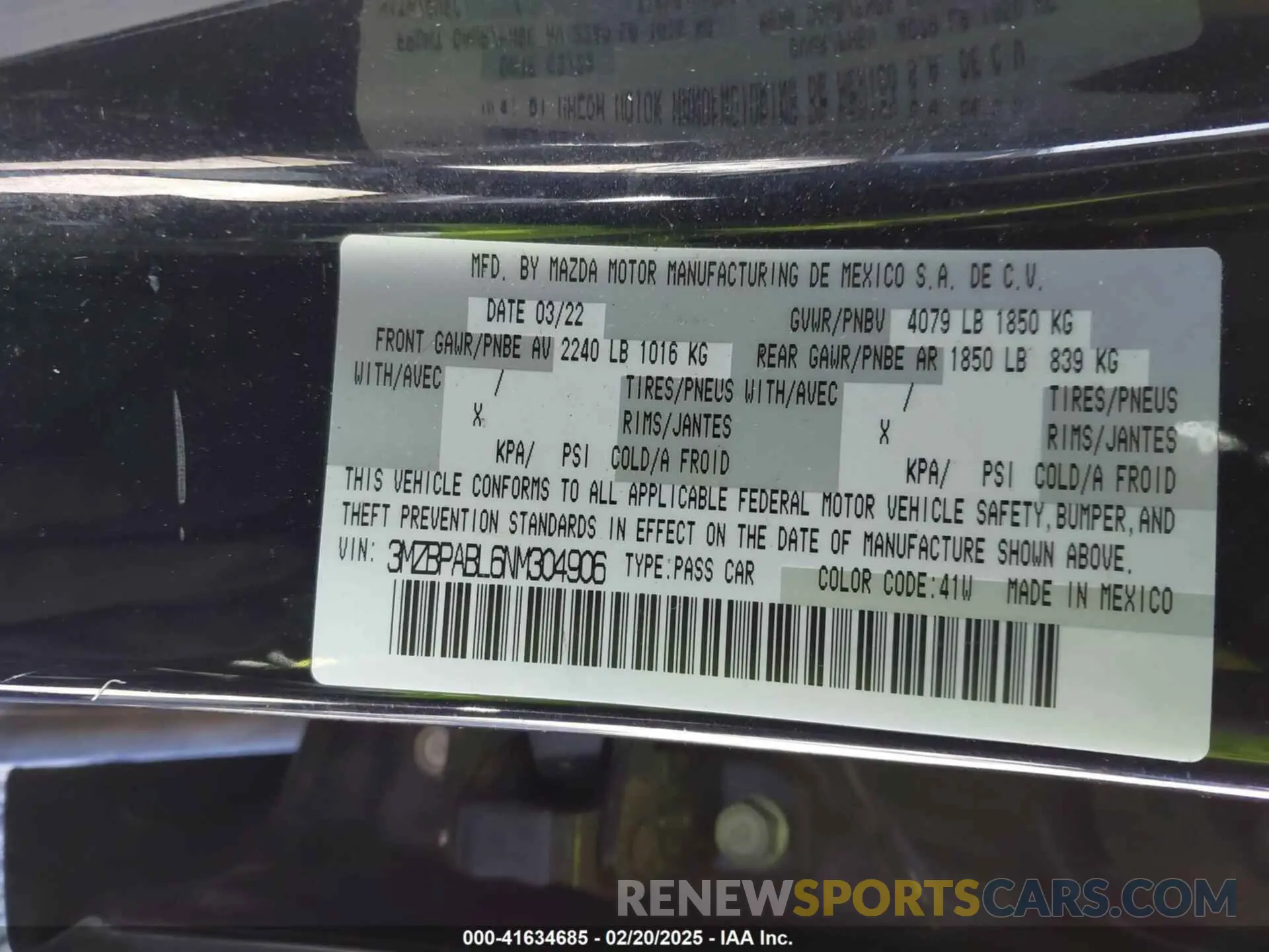 9 Фотография поврежденного автомобиля 3MZBPABL6NM304906 MAZDA MAZDA3 2022