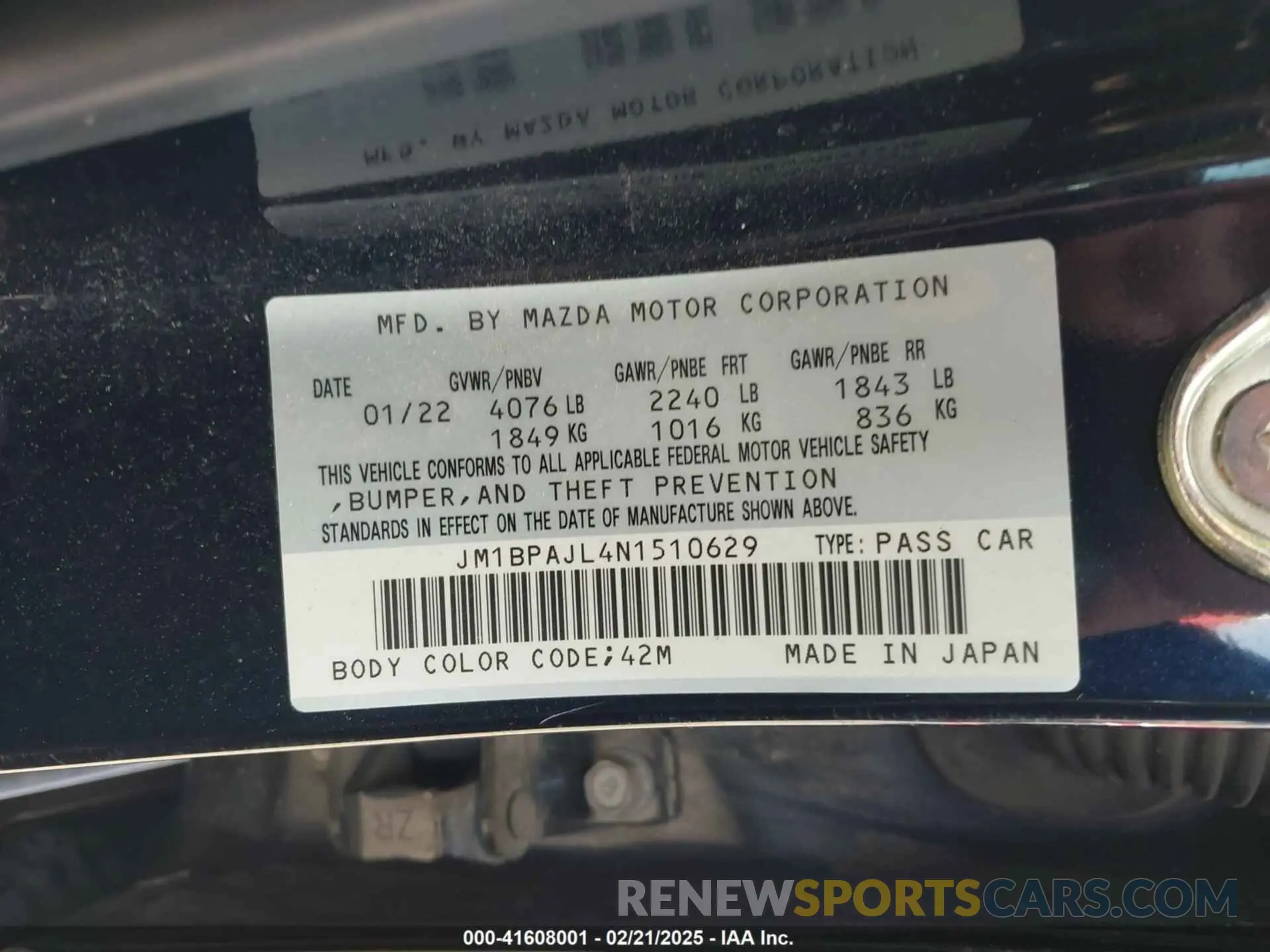 9 Фотография поврежденного автомобиля JM1BPAJL4N1510629 MAZDA MAZDA3 2022