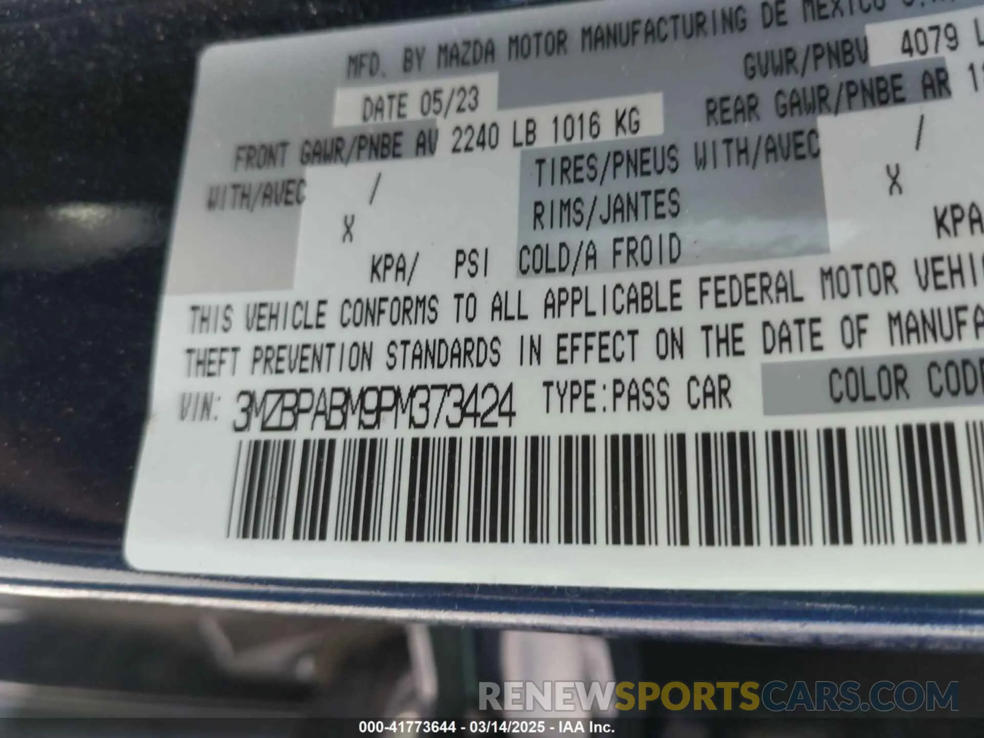 9 Фотография поврежденного автомобиля 3MZBPABM9PM373424 MAZDA MAZDA3 2023