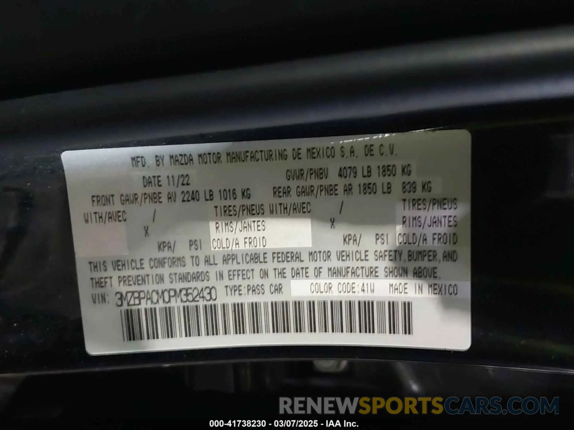 9 Фотография поврежденного автомобиля 3MZBPACM0PM352430 MAZDA MAZDA3 2023
