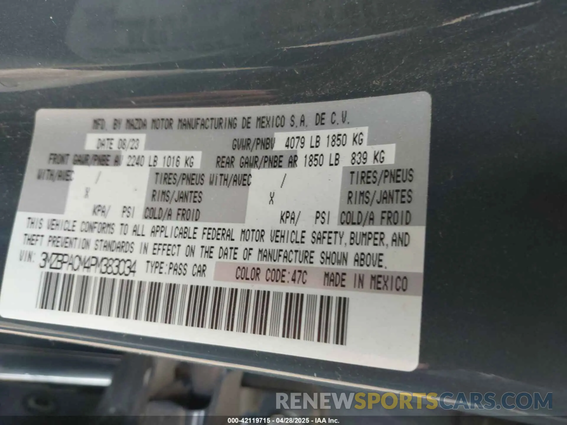 9 Фотография поврежденного автомобиля 3MZBPACM4PM383034 MAZDA MAZDA3 2023