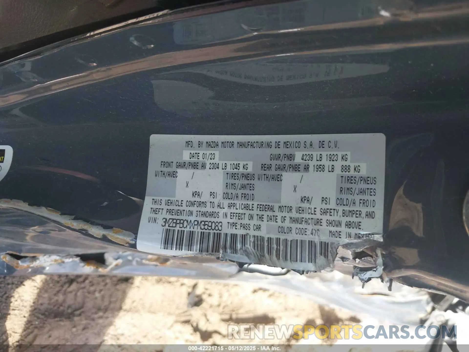 9 Photograph of a damaged car 3MZBPBCMXPM359083 MAZDA MAZDA3 2023