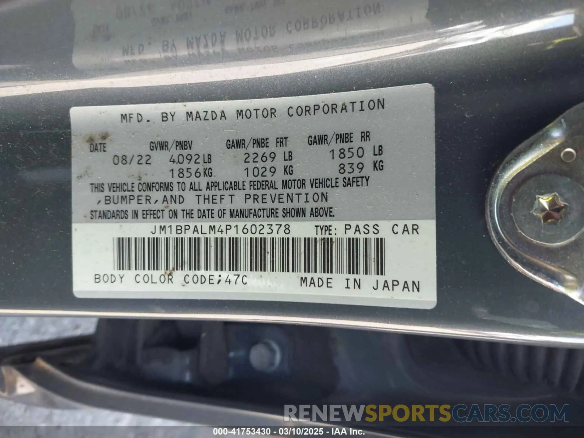 9 Фотография поврежденного автомобиля JM1BPALM4P1602378 MAZDA MAZDA3 2023