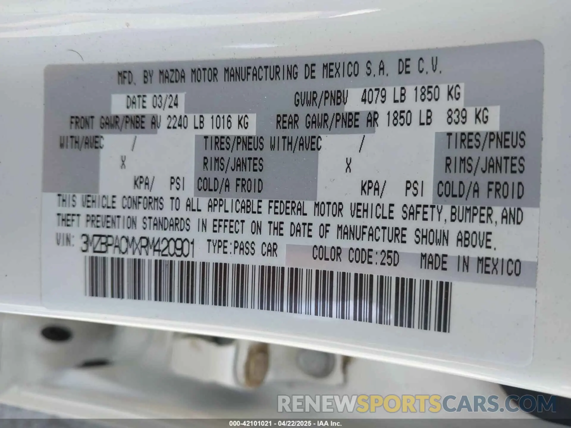 9 Фотография поврежденного автомобиля 3MZBPACMXRM420901 MAZDA MAZDA3 2024