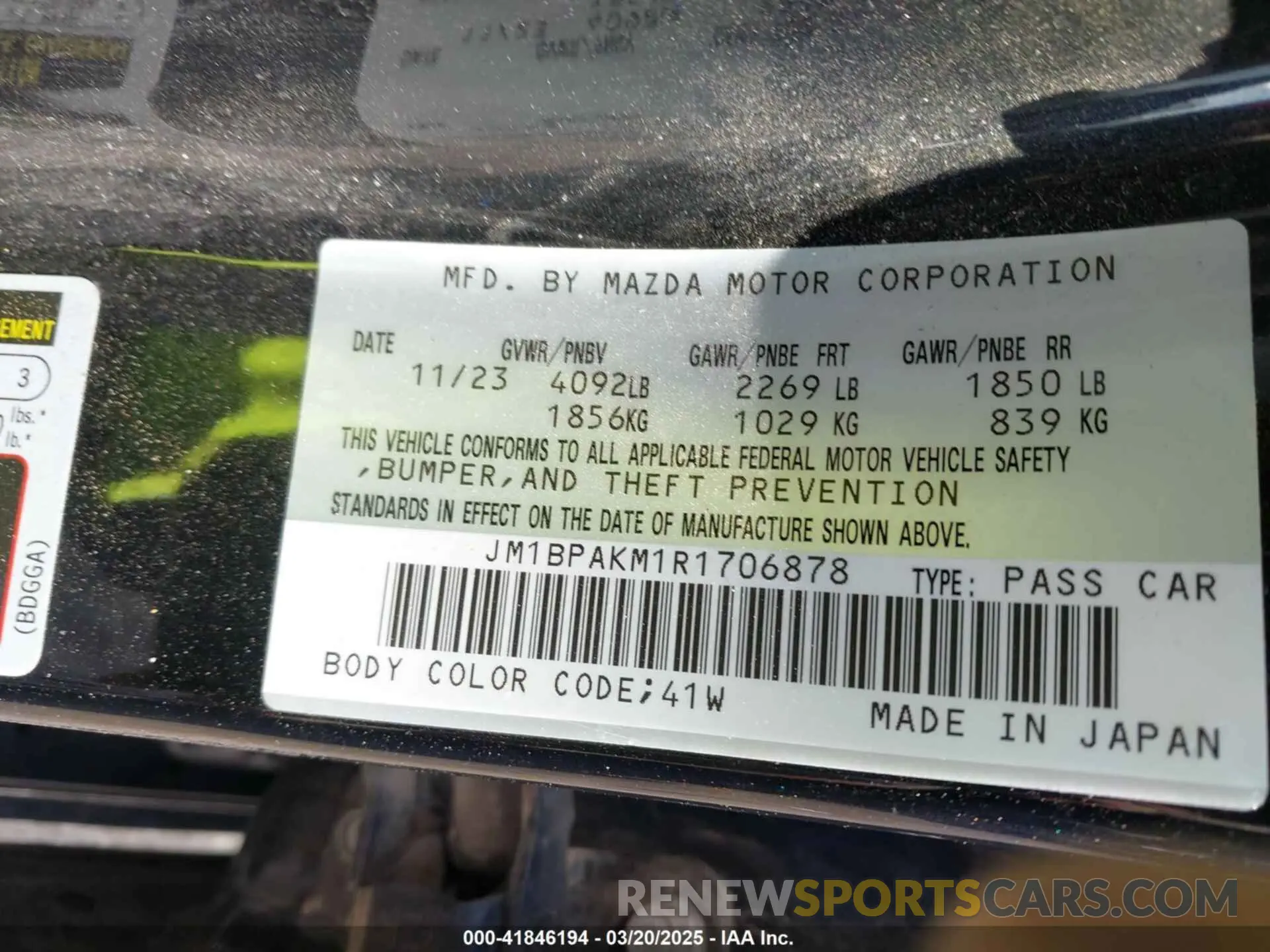 9 Photograph of a damaged car JM1BPAKM1R1706878 MAZDA MAZDA3 2024