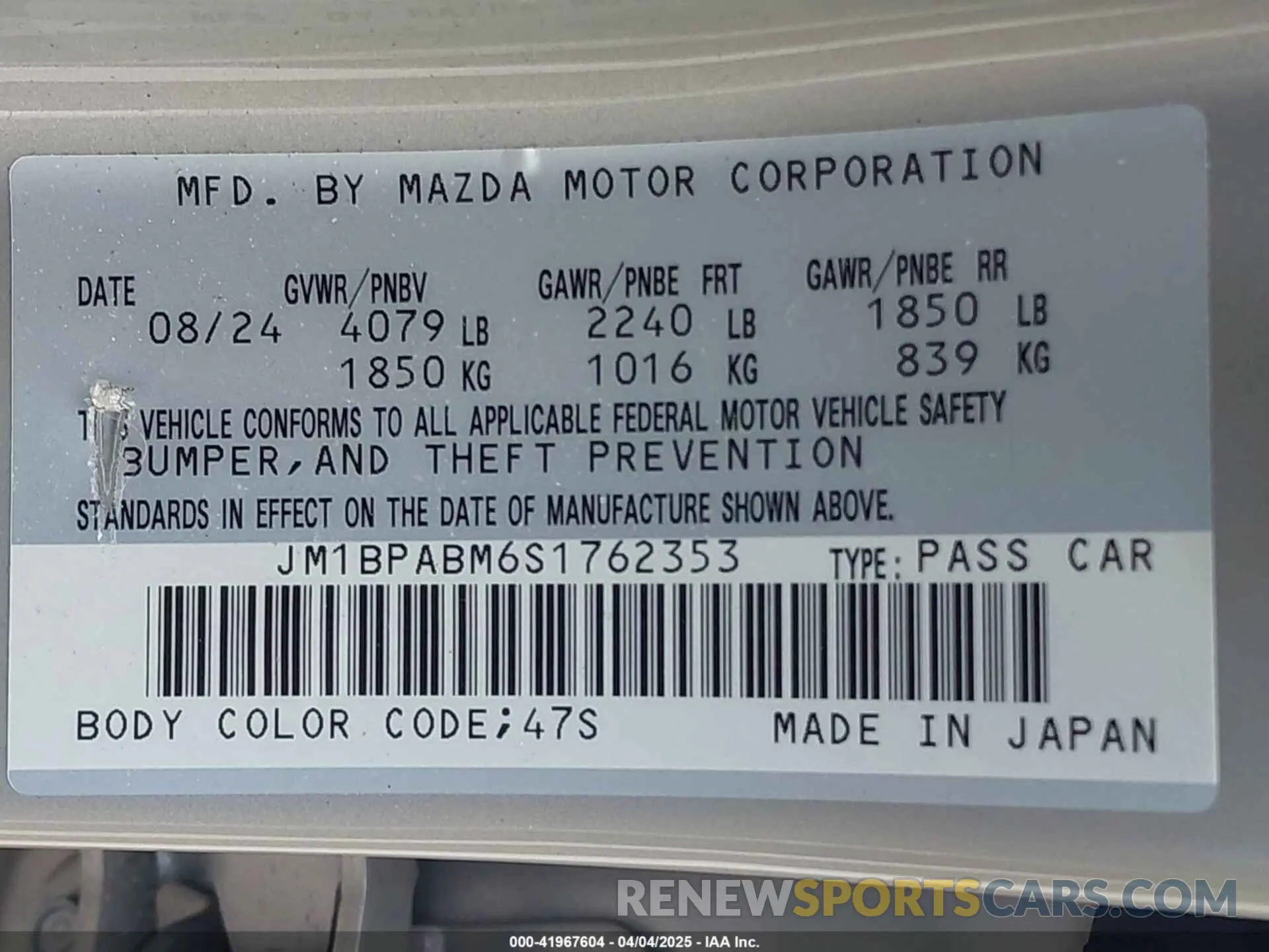 9 Фотография поврежденного автомобиля JM1BPABM6S1762353 MAZDA MAZDA3 2025