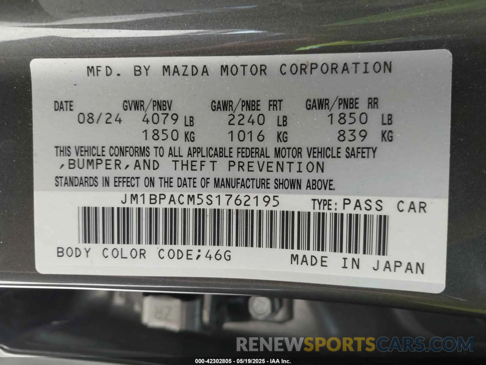 9 Фотография поврежденного автомобиля JM1BPACM5S1762195 MAZDA MAZDA3 2025