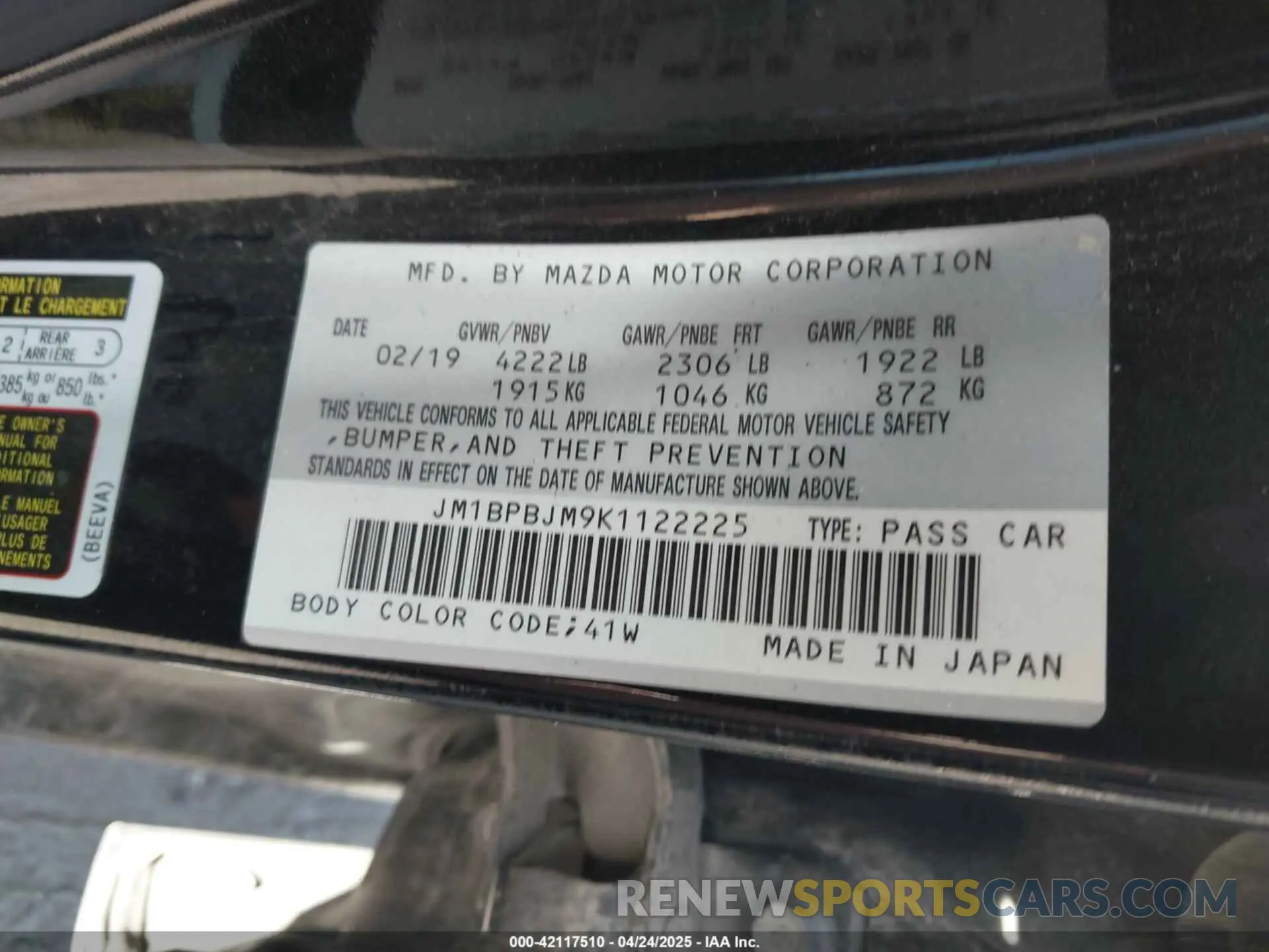 9 Фотография поврежденного автомобиля JM1BPBJM9K1122225 MAZDA MAZDA3 HATCHBACK 2019