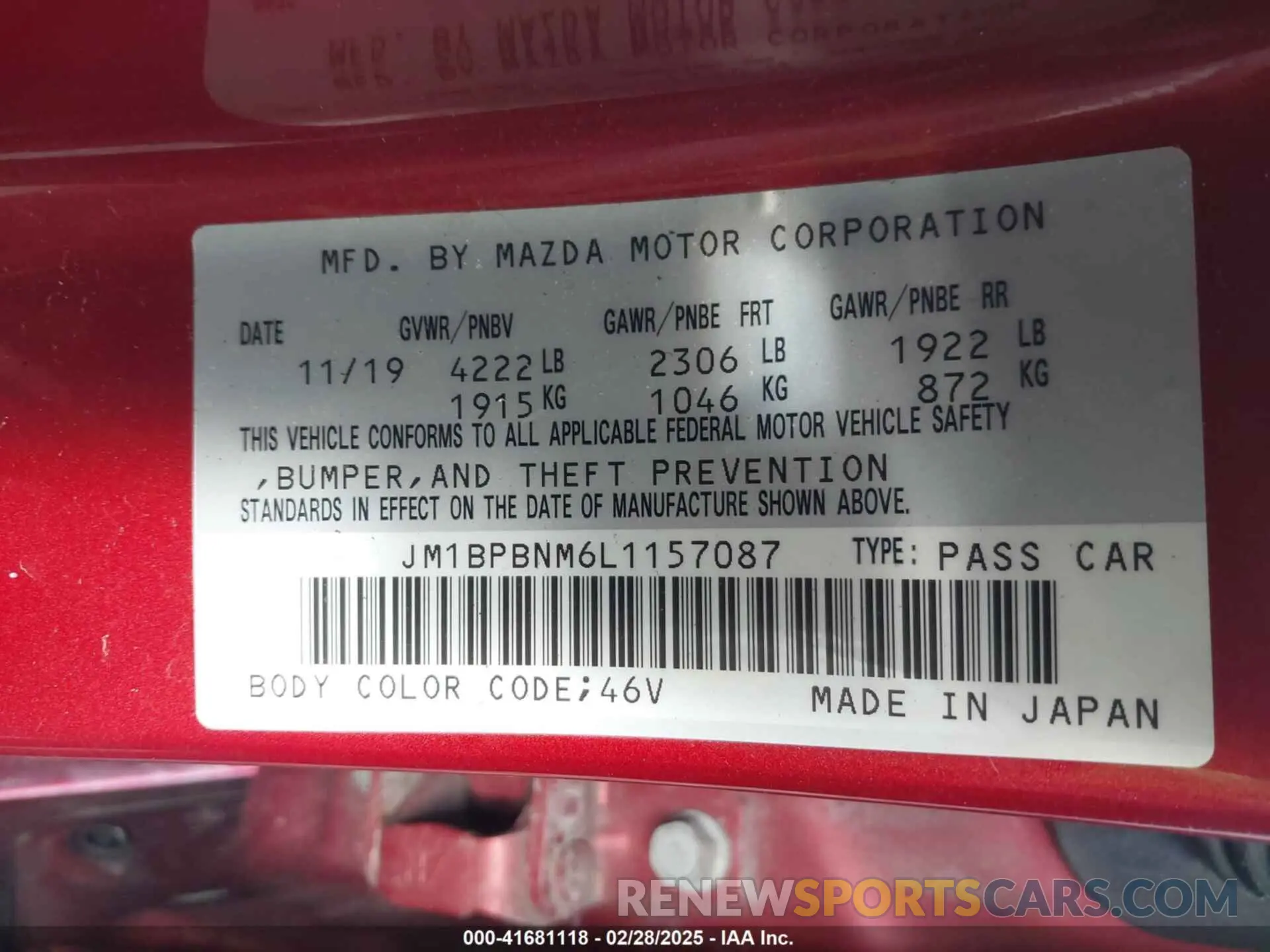 9 Photograph of a damaged car JM1BPBNM6L1157087 MAZDA MAZDA3 HATCHBACK 2020