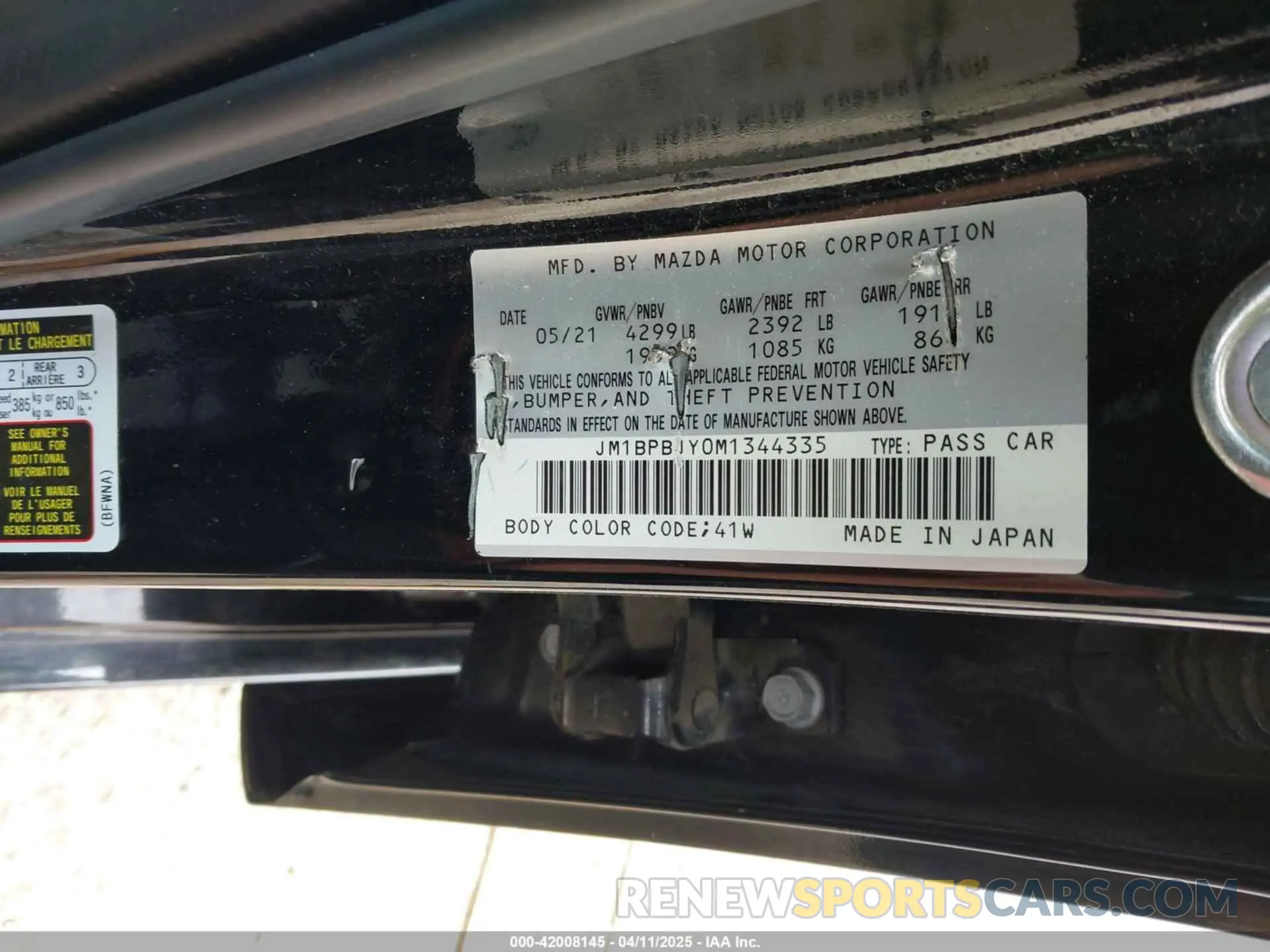 9 Фотография поврежденного автомобиля JM1BPBJY0M1344335 MAZDA MAZDA3 HATCHBACK 2021