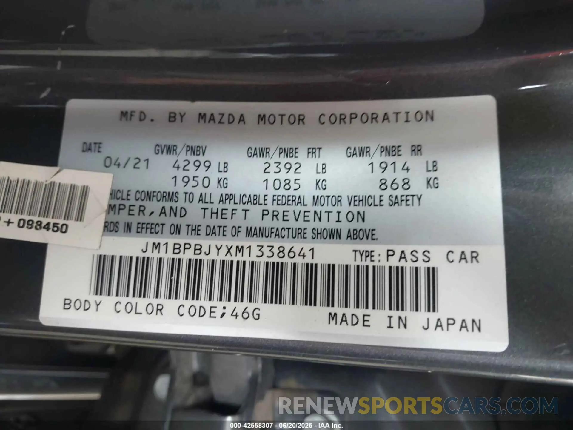 9 Photograph of a damaged car JM1BPBJYXM1338641 MAZDA MAZDA3 HATCHBACK 2021