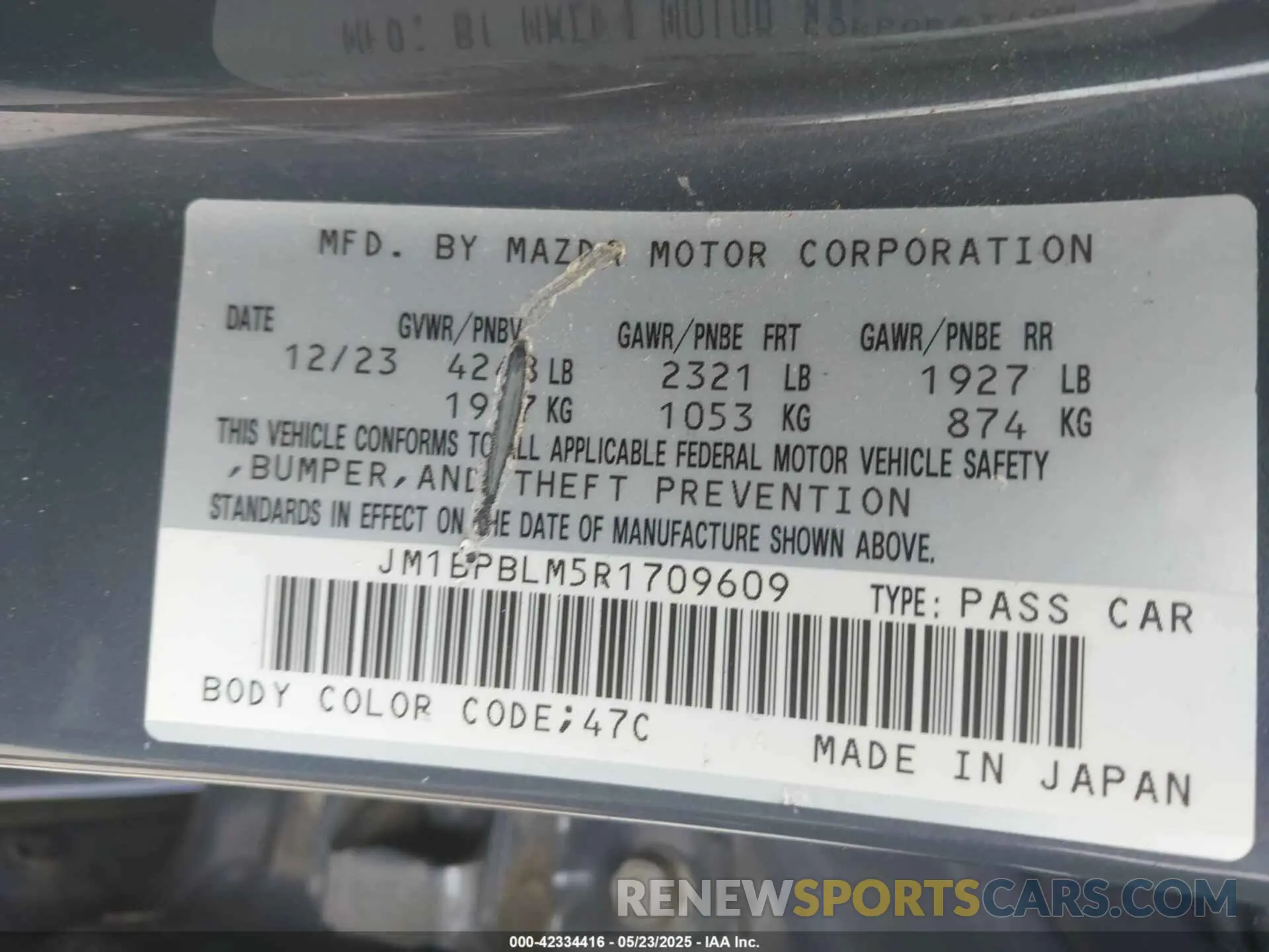 9 Фотография поврежденного автомобиля JM1BPBLM5R1709609 MAZDA MAZDA3 HATCHBACK 2024
