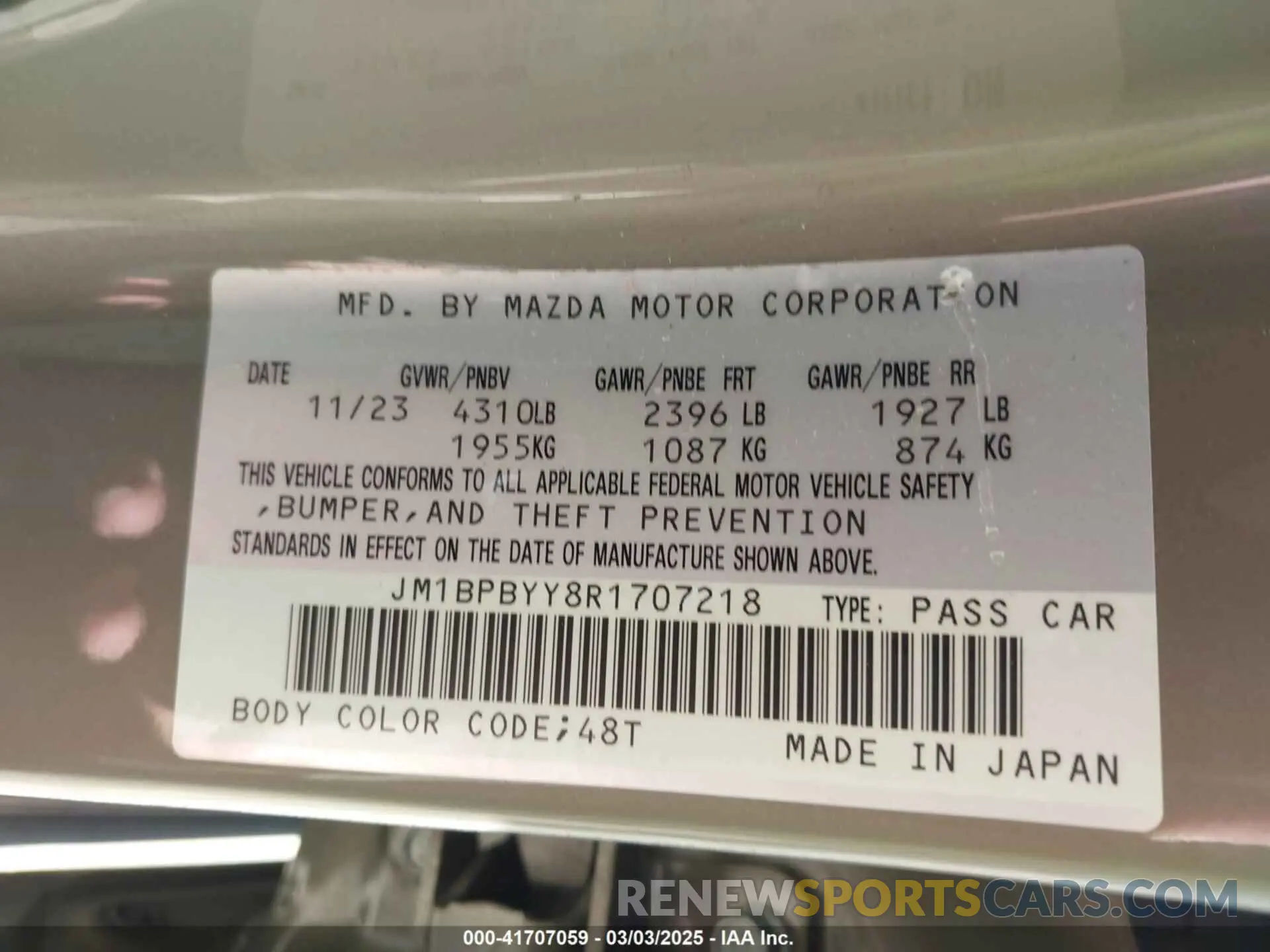 9 Фотография поврежденного автомобиля JM1BPBYY8R1707218 MAZDA MAZDA3 HATCHBACK 2024
