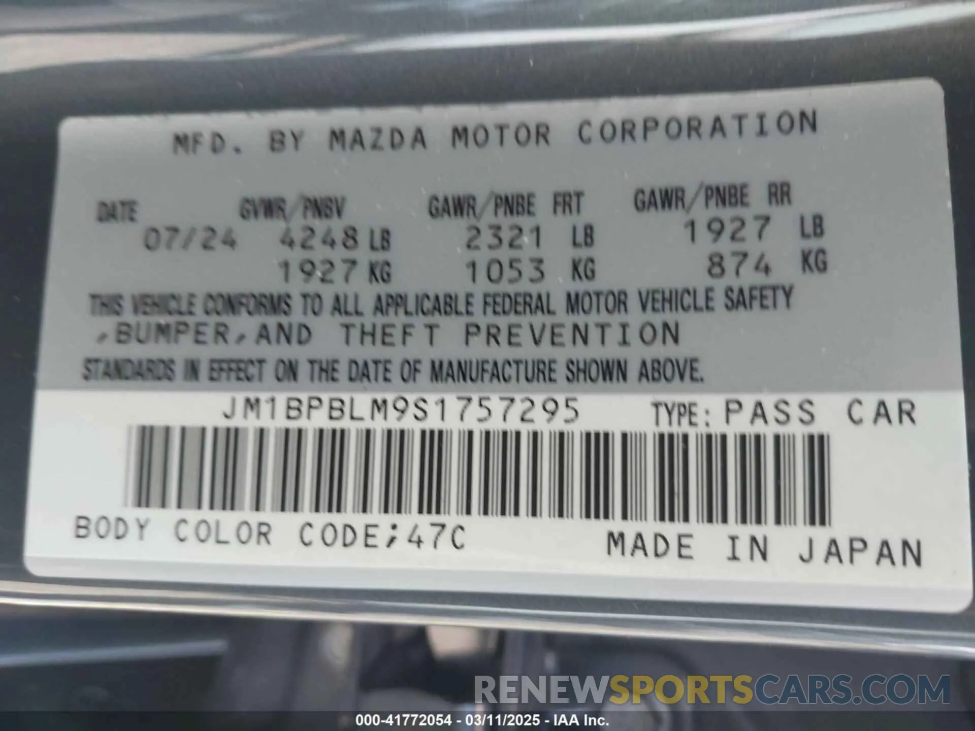 9 Photograph of a damaged car JM1BPBLM9S1757295 MAZDA MAZDA3 HATCHBACK 2025