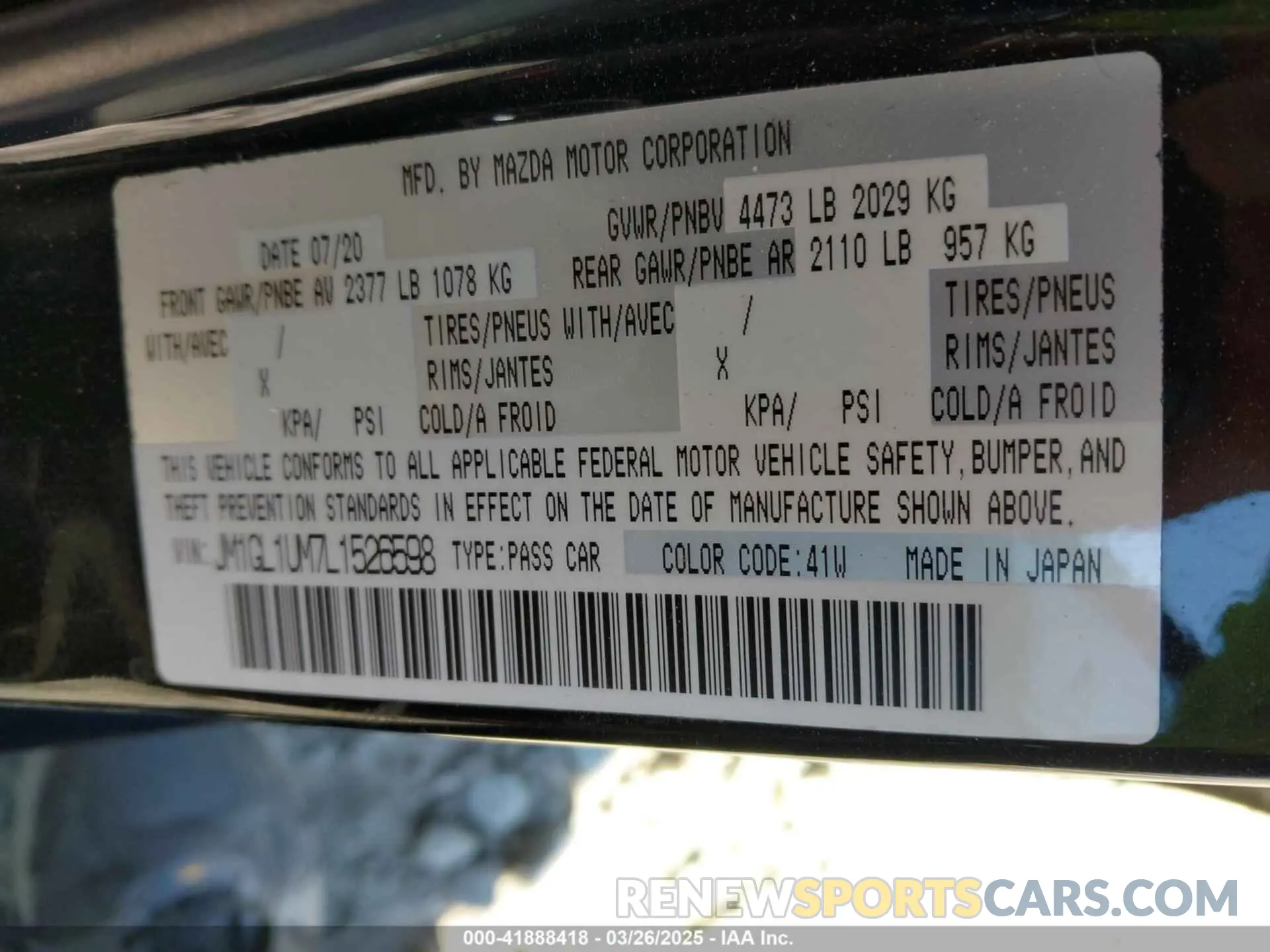 9 Фотография поврежденного автомобиля JM1GL1UM7L1526598 MAZDA MAZDA6 2020