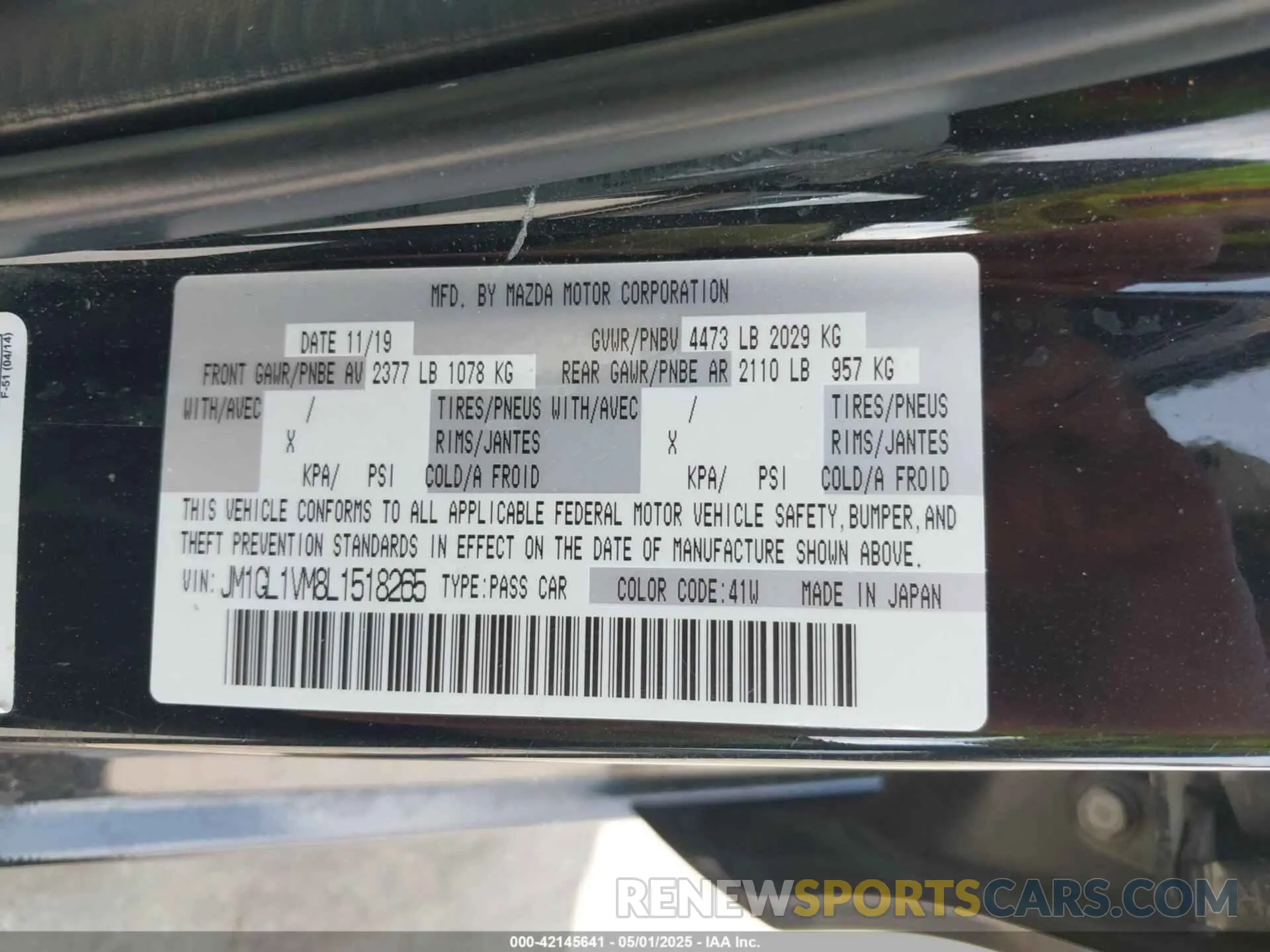 9 Фотография поврежденного автомобиля JM1GL1VM8L1518265 MAZDA MAZDA6 2020
