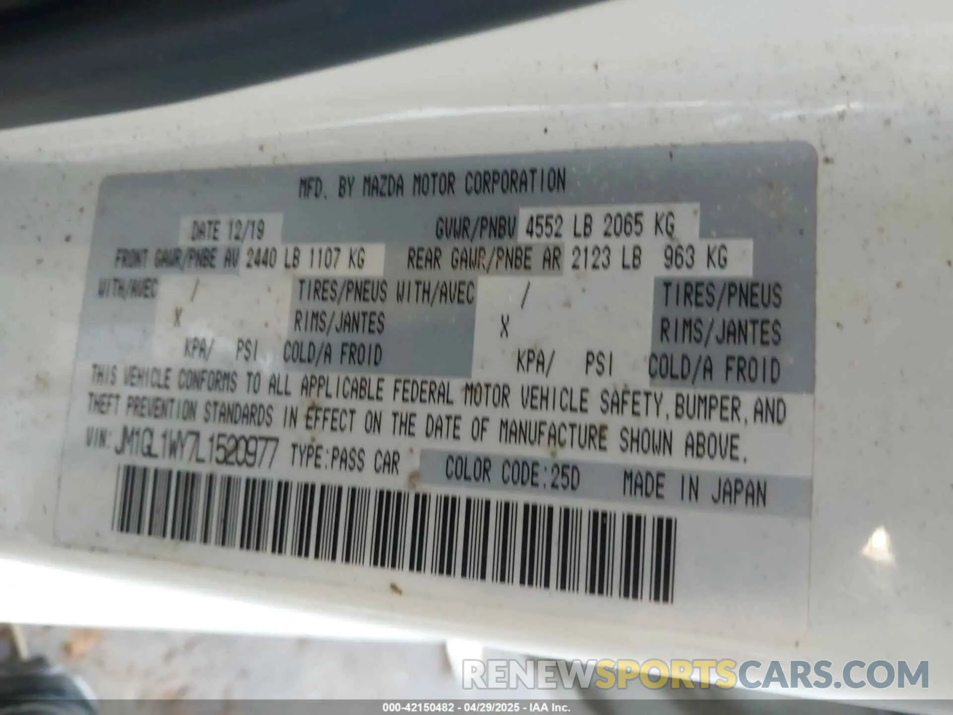 9 Фотография поврежденного автомобиля JM1GL1WY7L1520977 MAZDA MAZDA6 2020